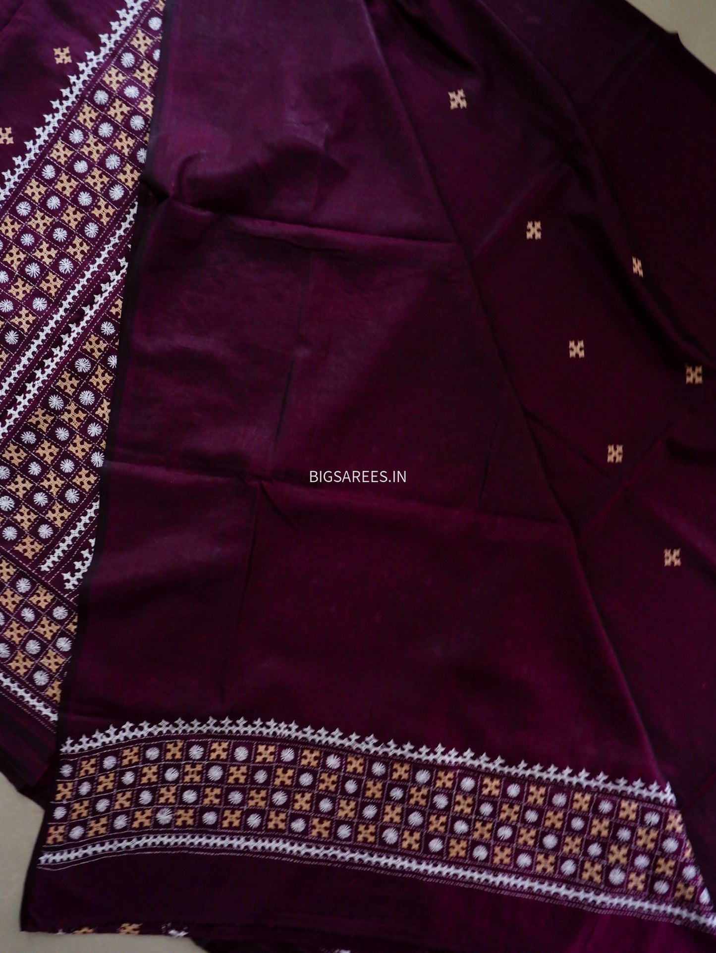 Kutchi/Gujarati Stitch Hand Embroidered Saree | Art Silk | Maroon