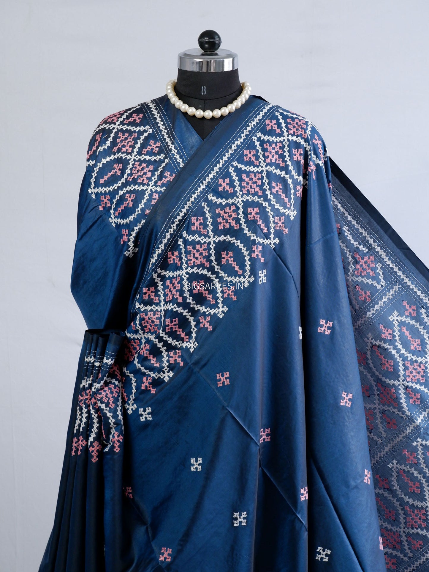 Kutchi/Gujarati Stitch Hand Embroidered Saree | Art Silk | Blue