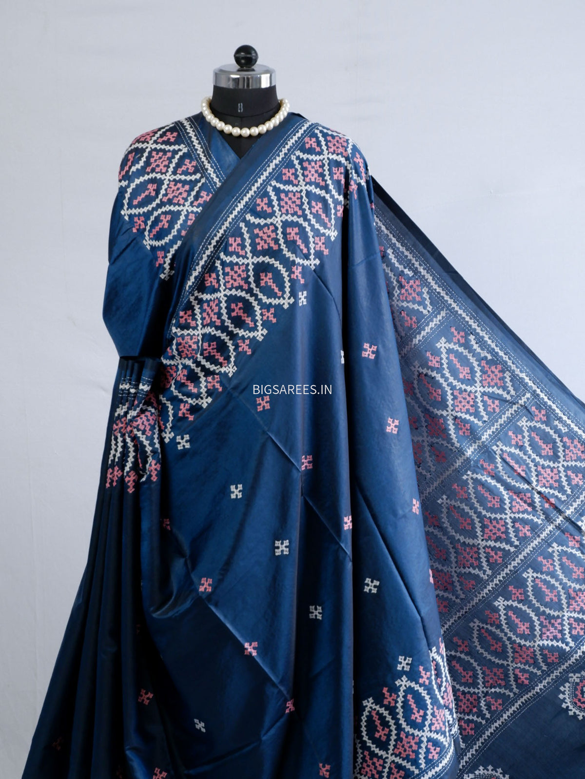 Kutchi/Gujarati Stitch Hand Embroidered Saree | Art Silk | Blue