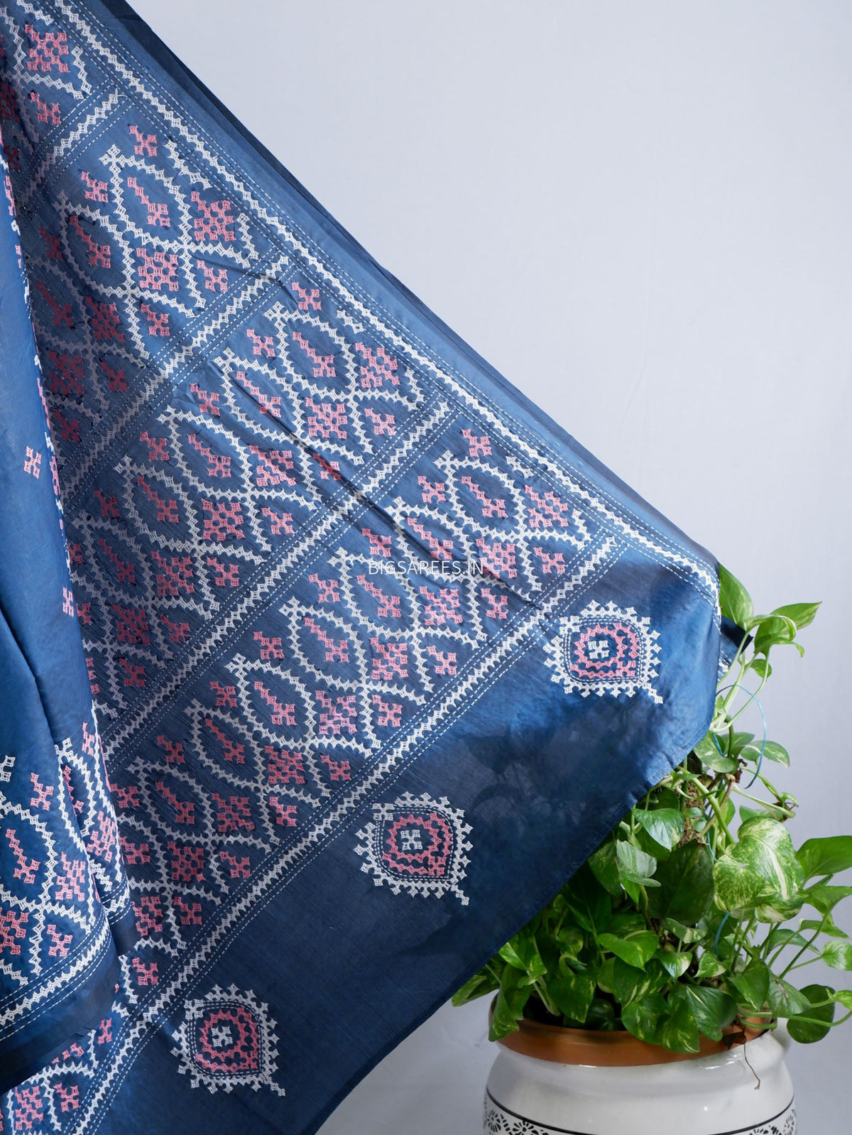 Kutchi/Gujarati Stitch Hand Embroidered Saree | Art Silk | Blue