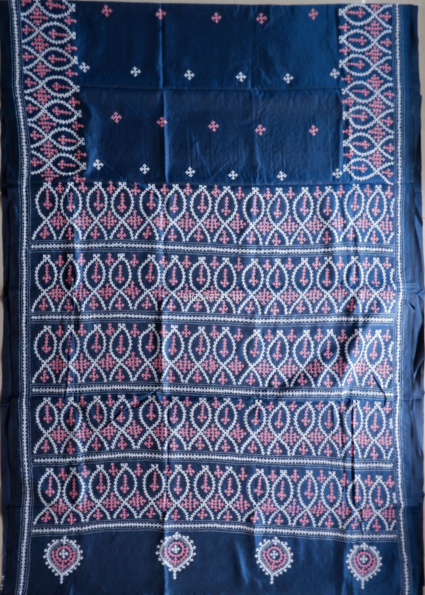 Kutchi/Gujarati Stitch Hand Embroidered Saree | Art Silk | Blue