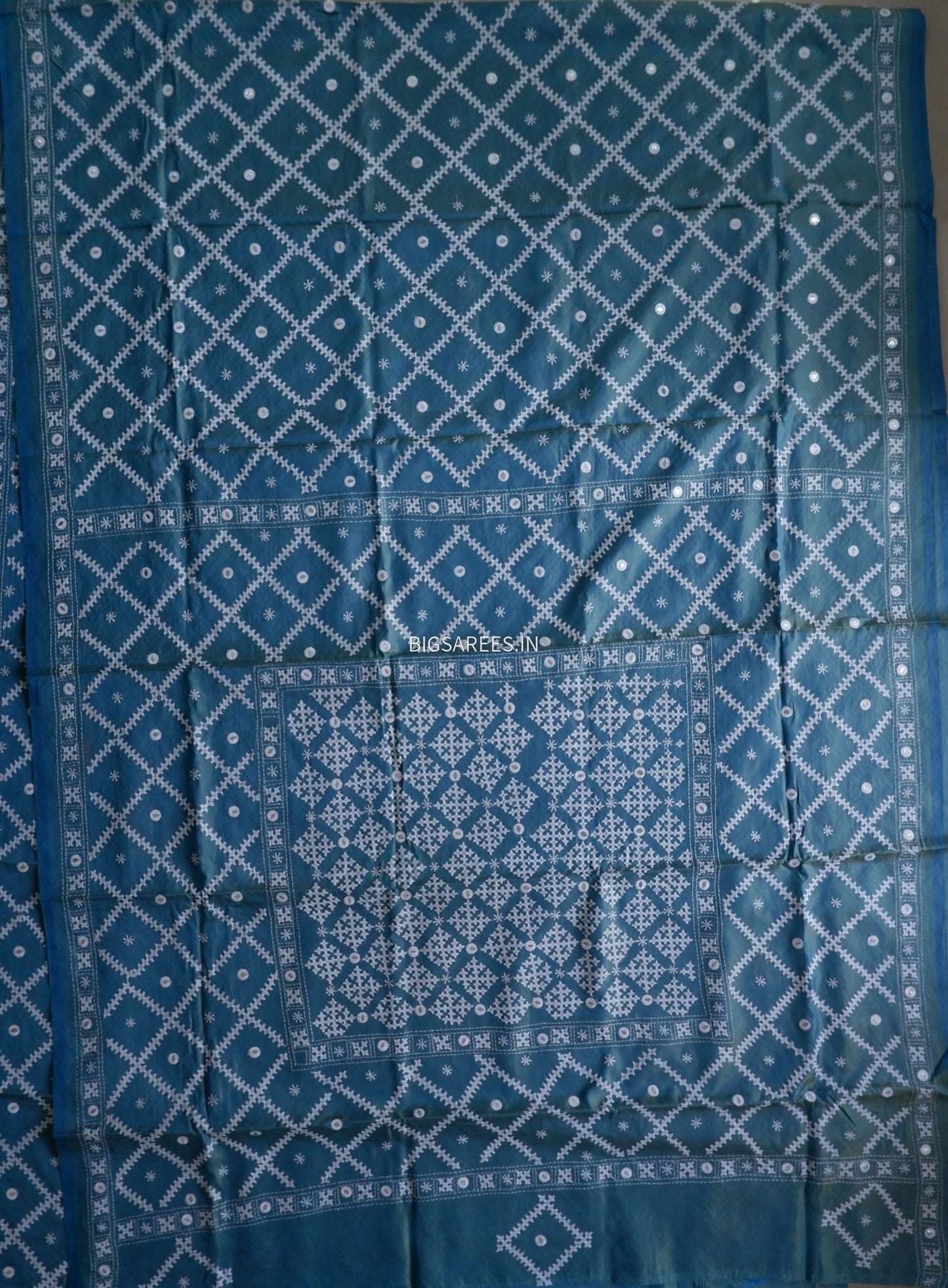 Kutchi/Gujarati Stitch Hand Embroidered Saree | Art Silk | Blue