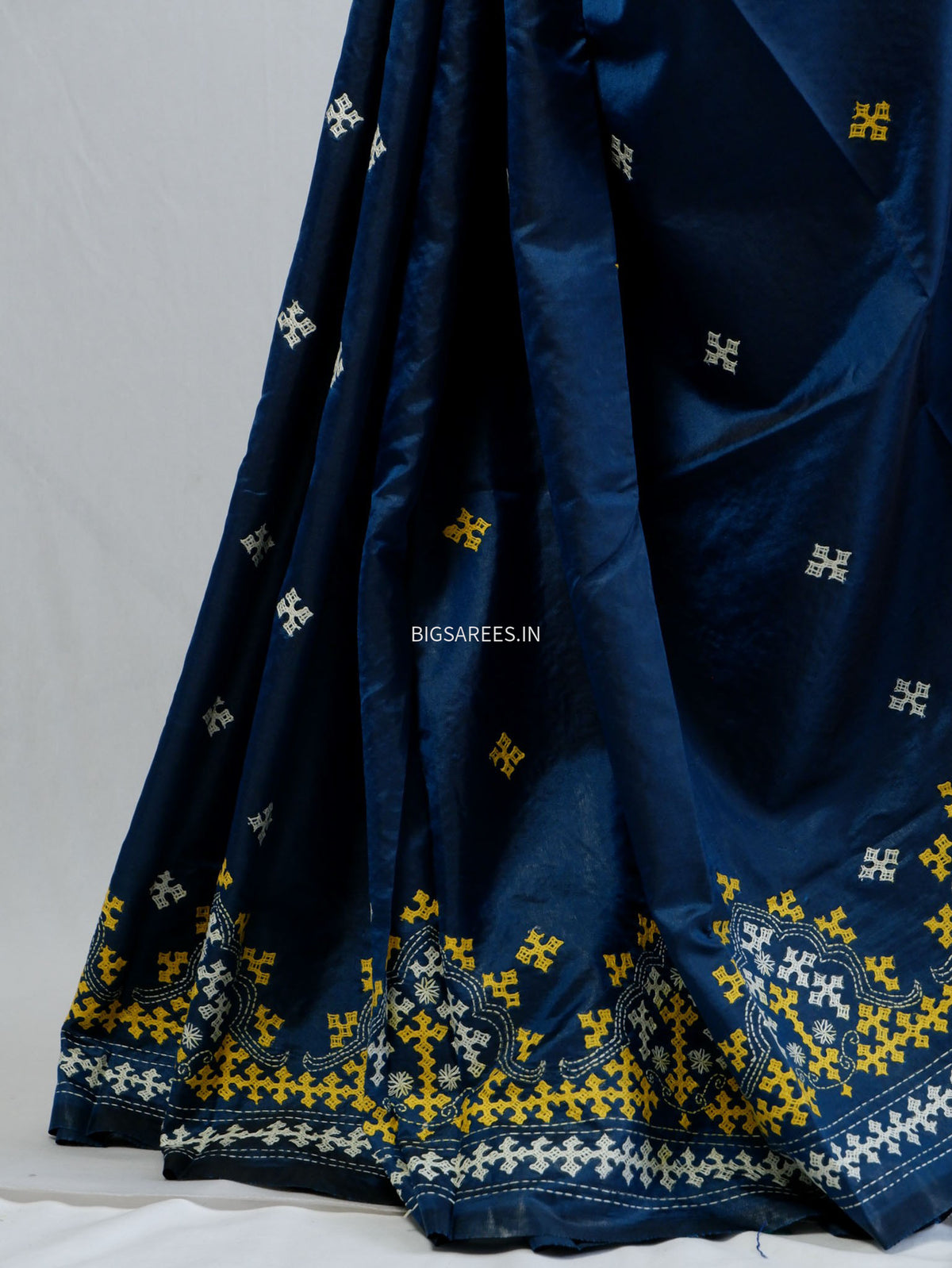 Kutchi/Gujarati Stitch Hand Embroidered Saree | Art Silk | Cobalt blue