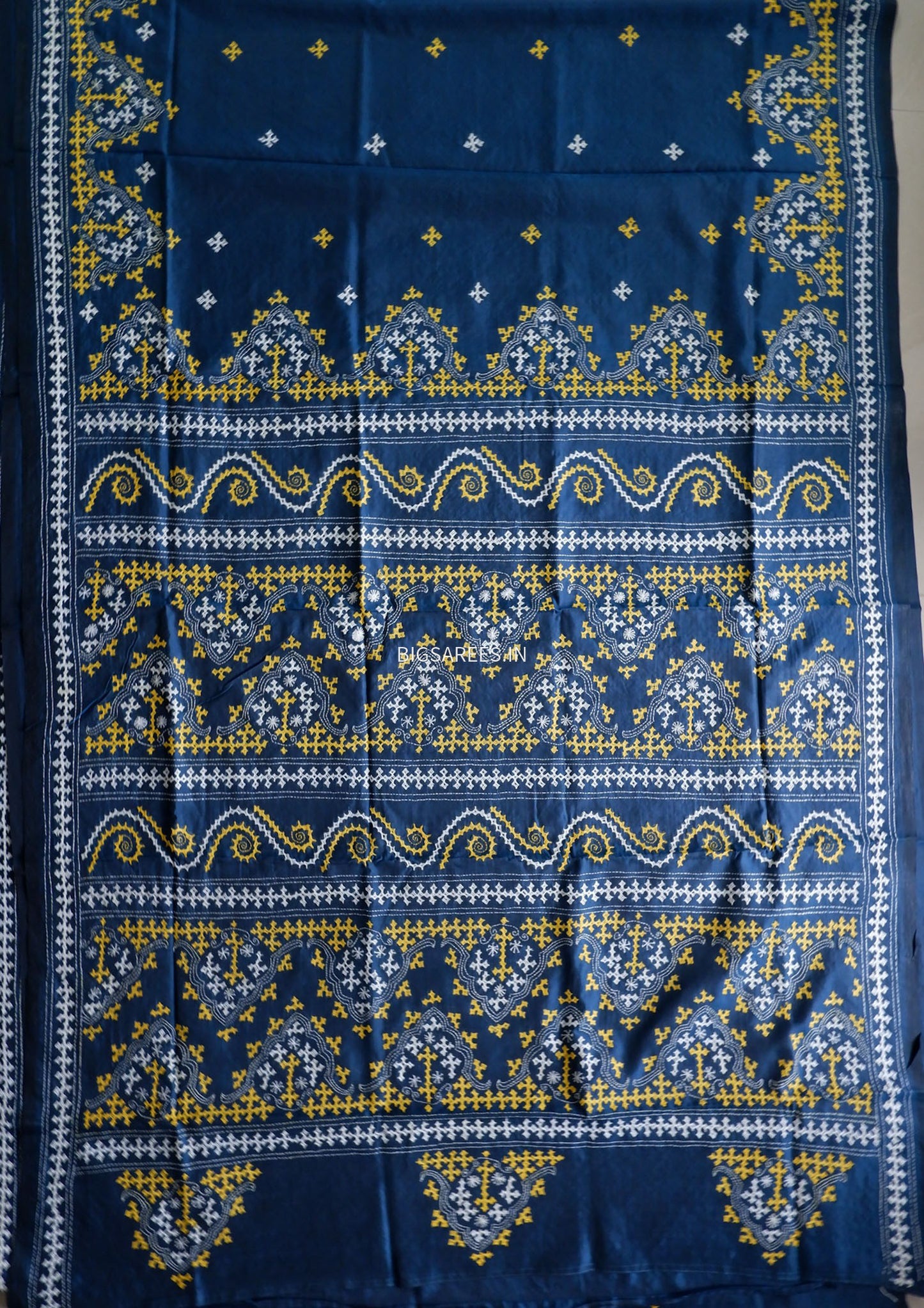 Kutchi/Gujarati Stitch Hand Embroidered Saree | Art Silk | Cobalt blue