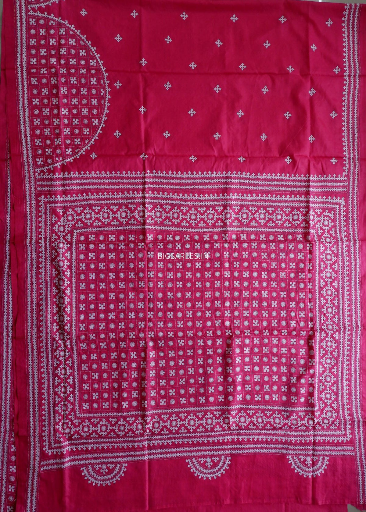 Kutchi/Gujarati Stitch Hand Embroidered Saree | Art Silk | Pink