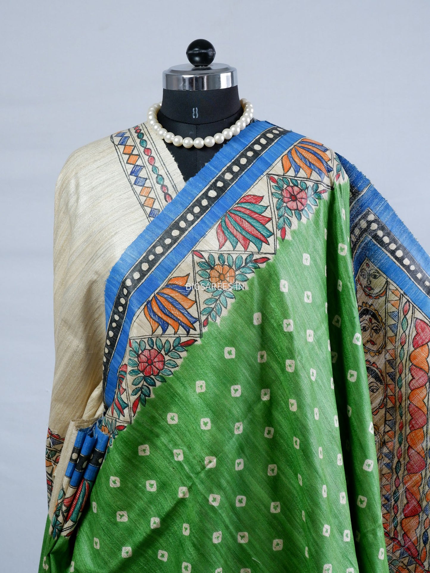 Handcrafted Madhubani Saree | Pure Tussar Ghicha Silk | Silk Mark Certified | Green