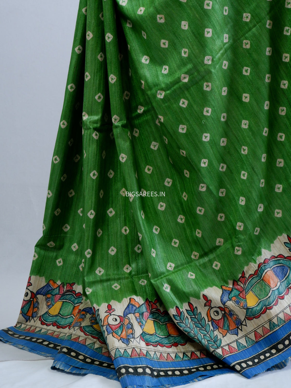 Handcrafted Madhubani Saree | Pure Tussar Ghicha Silk | Silk Mark Certified | Green