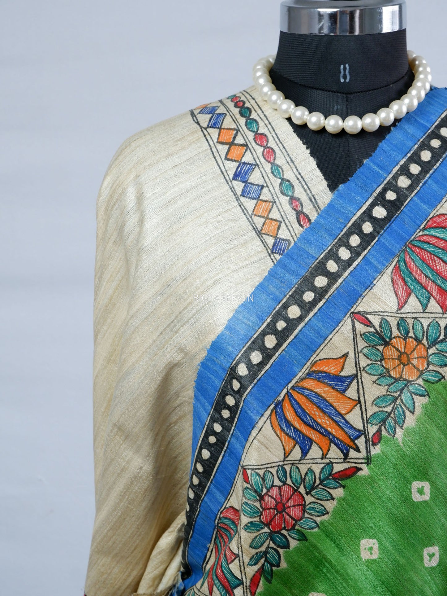 Handcrafted Madhubani Saree | Pure Tussar Ghicha Silk | Silk Mark Certified | Green