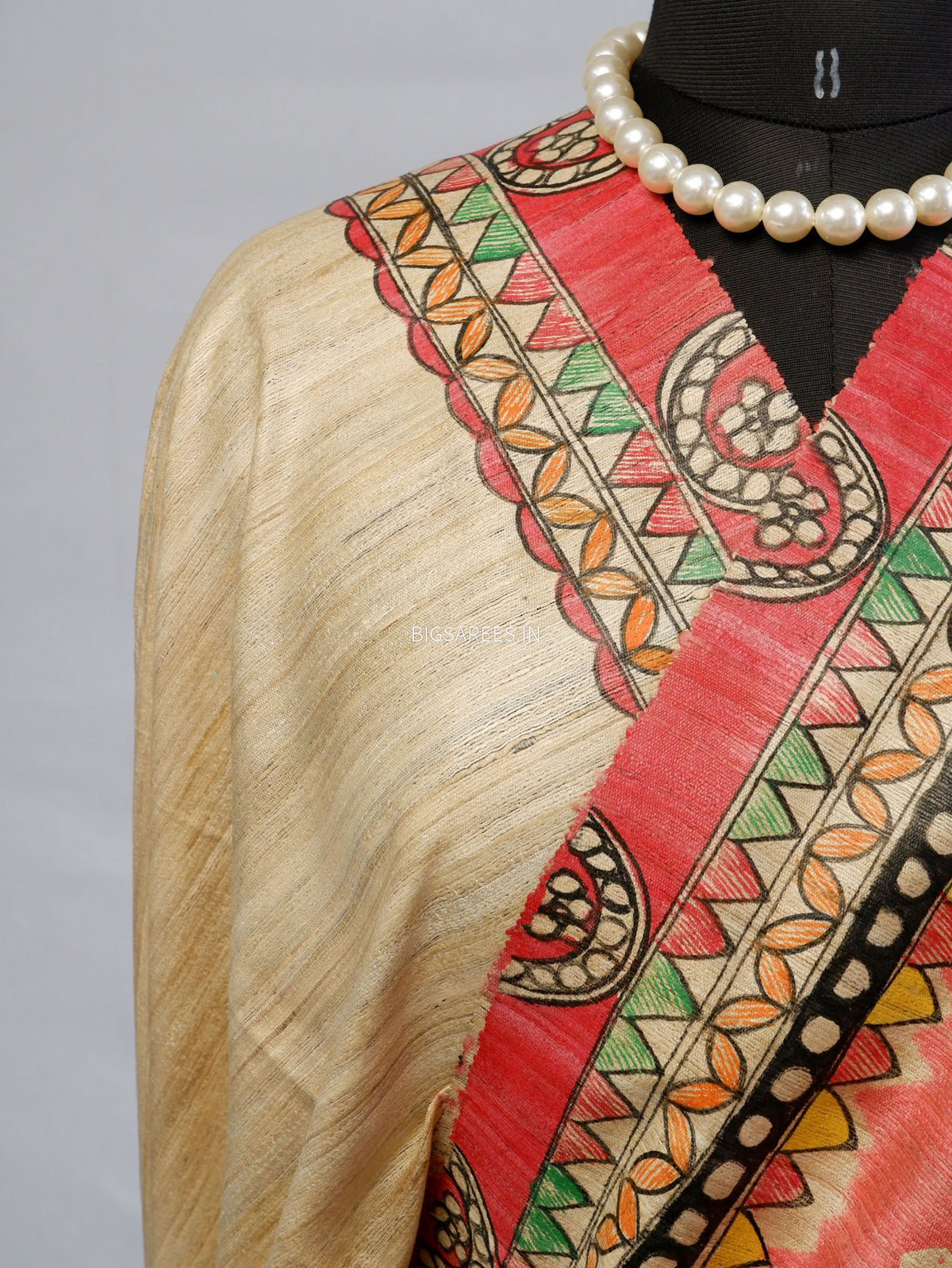 Handcrafted Madhubani Saree | Pure Tussar Ghicha Silk | Silk Mark Certified | Light Red