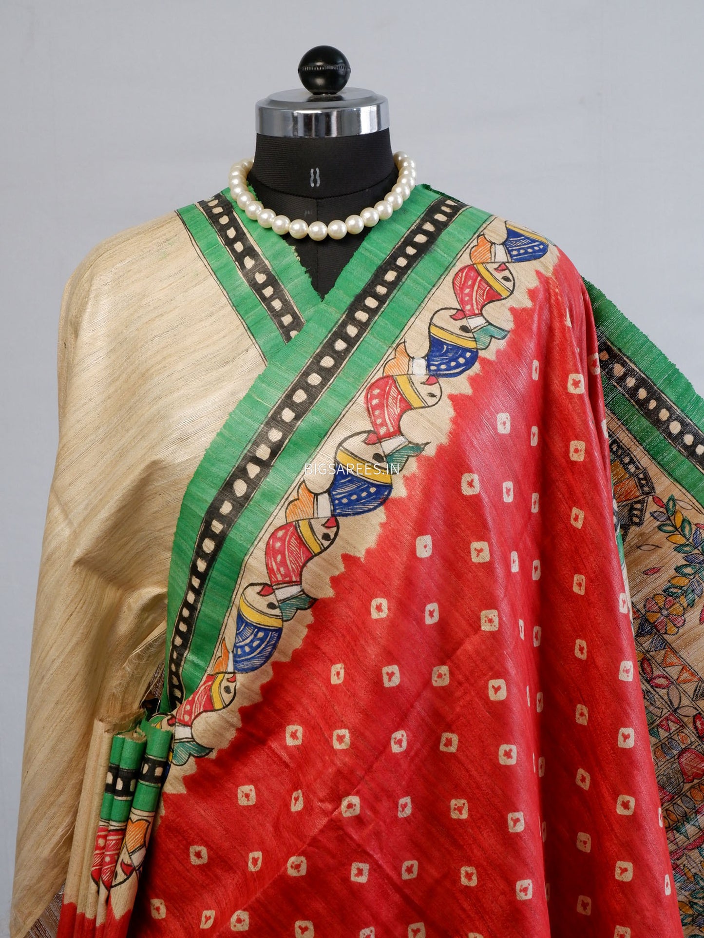 Handcrafted Madhubani Saree | Pure Tussar Ghicha Silk | Silk Mark Certified | Red