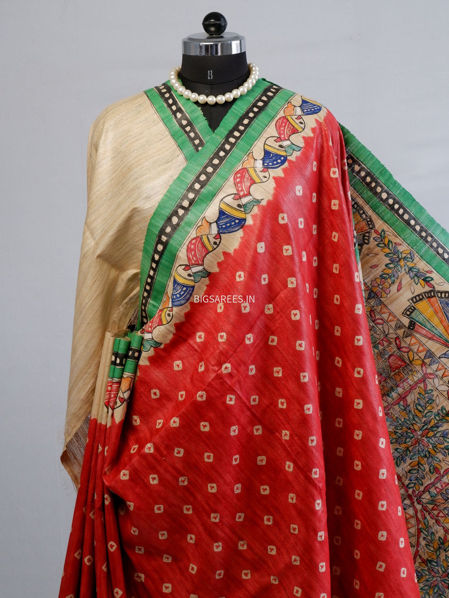 Handcrafted Madhubani Saree | Pure Tussar Ghicha Silk | Silk Mark Certified | Red