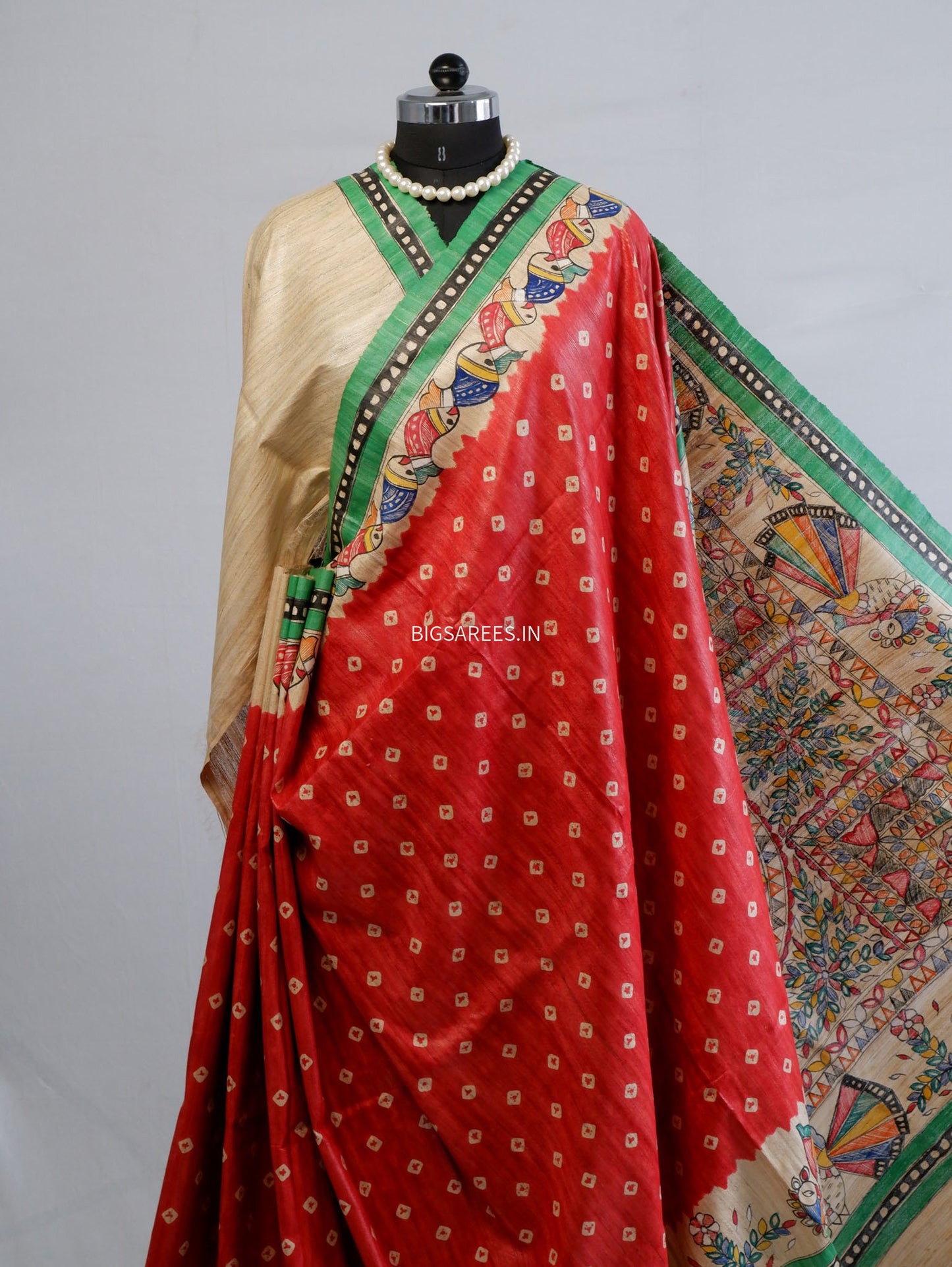 Handcrafted Madhubani Saree | Pure Tussar Ghicha Silk | Silk Mark Certified | Red