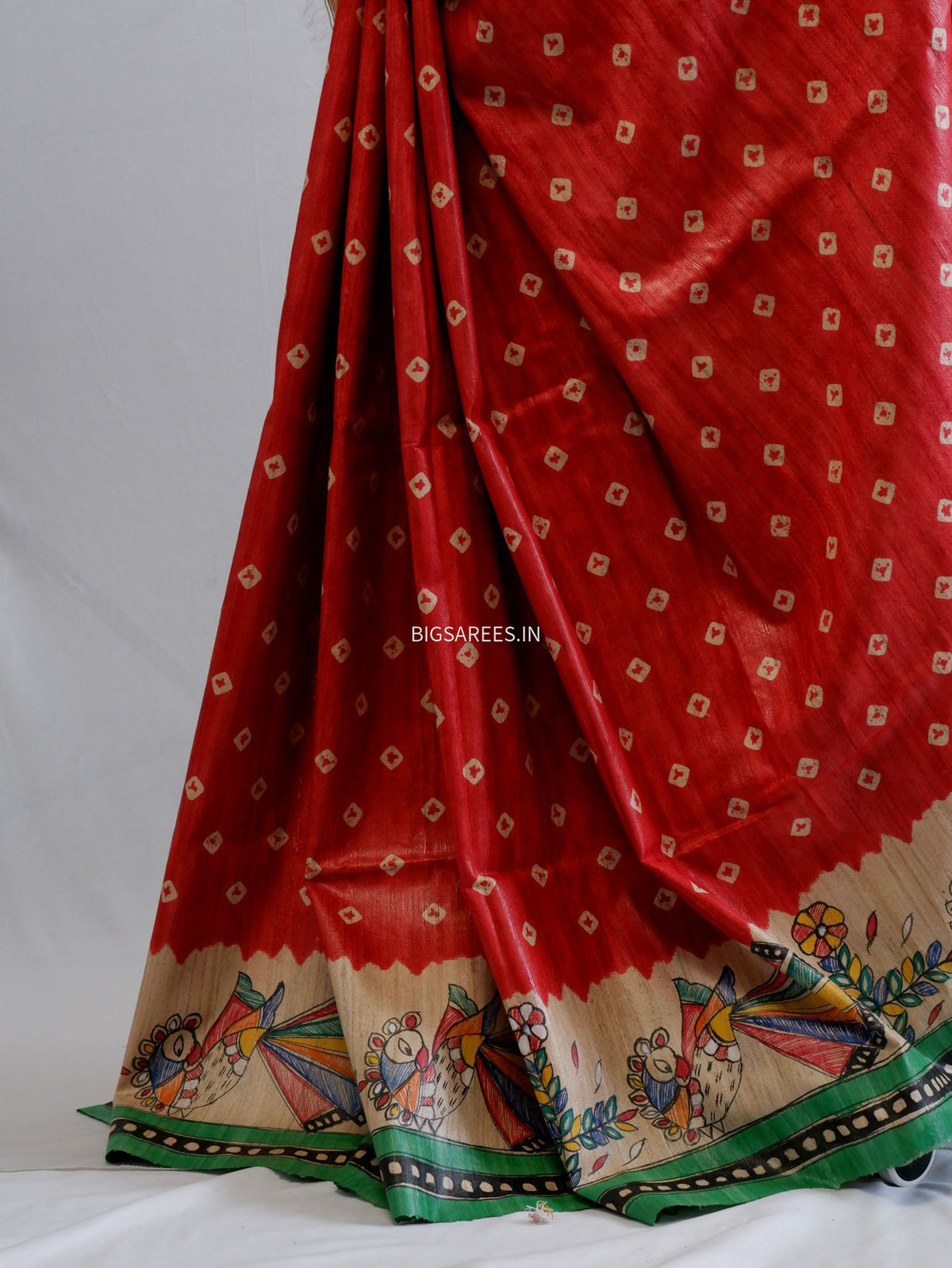 Handcrafted Madhubani Saree | Pure Tussar Ghicha Silk | Silk Mark Certified | Red