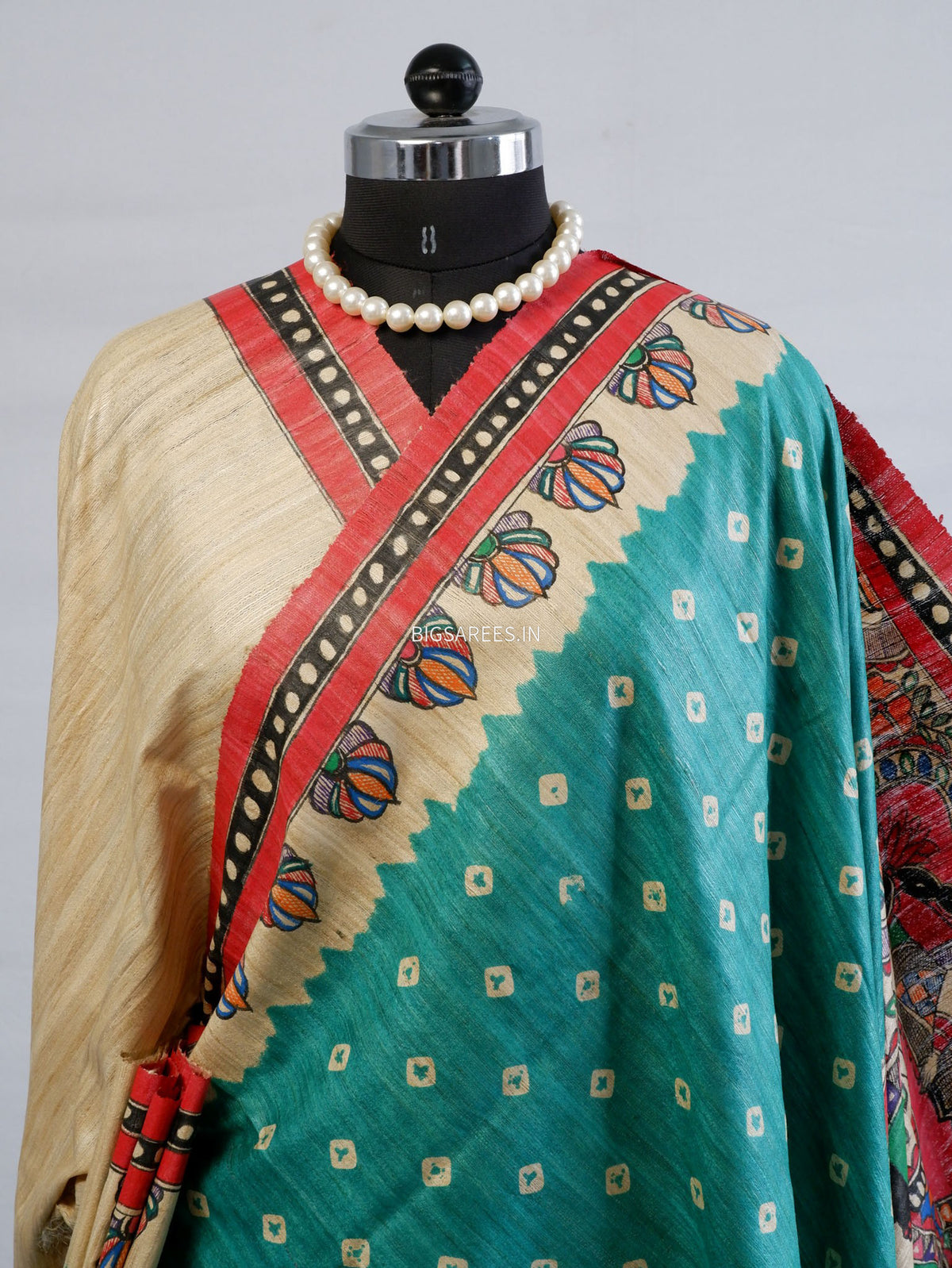 Handcrafted Madhubani Saree | Pure Tussar Ghicha Silk | Silk Mark Certified | Teal
