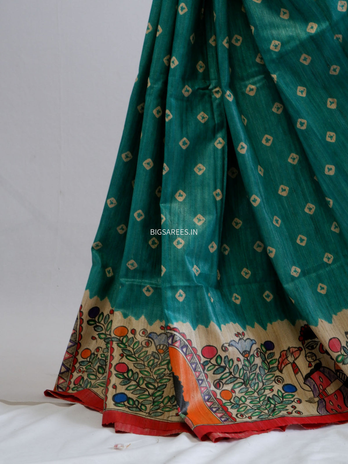 Handcrafted Madhubani Saree | Pure Tussar Ghicha Silk | Silk Mark Certified | Teal
