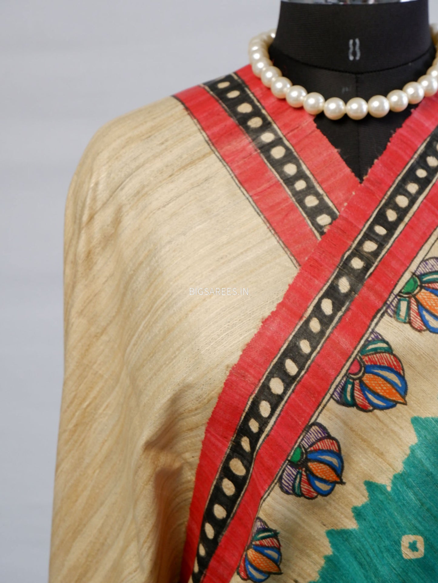 Handcrafted Madhubani Saree | Pure Tussar Ghicha Silk | Silk Mark Certified | Teal