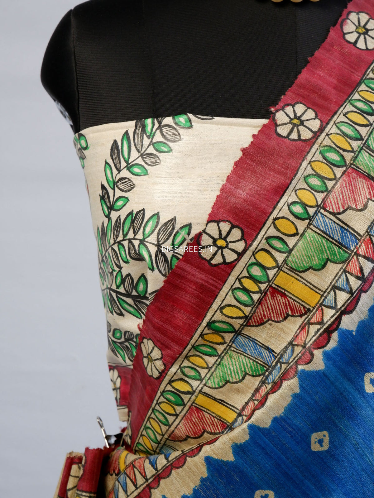 Handcrafted Madhubani Saree | Pure Tussar Ghicha Silk | Silk Mark Certified | Blue