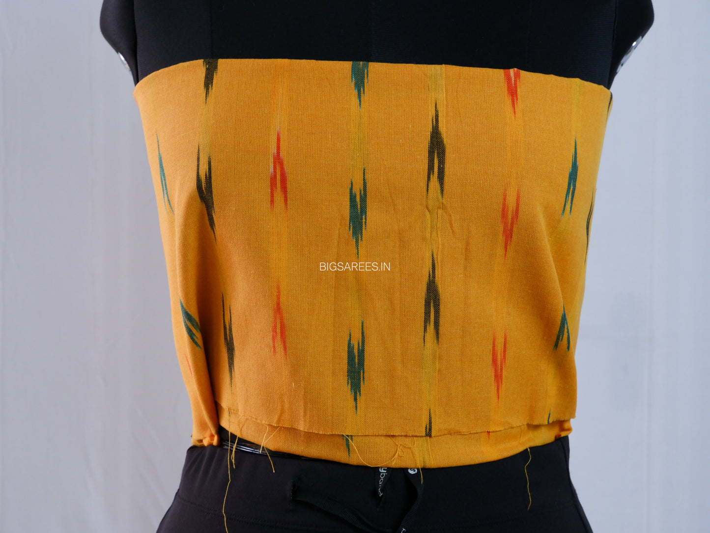 Checkered Mul Cotton Saree With Ikat Blouse | Ultra Lightweight | Orange & Yellow