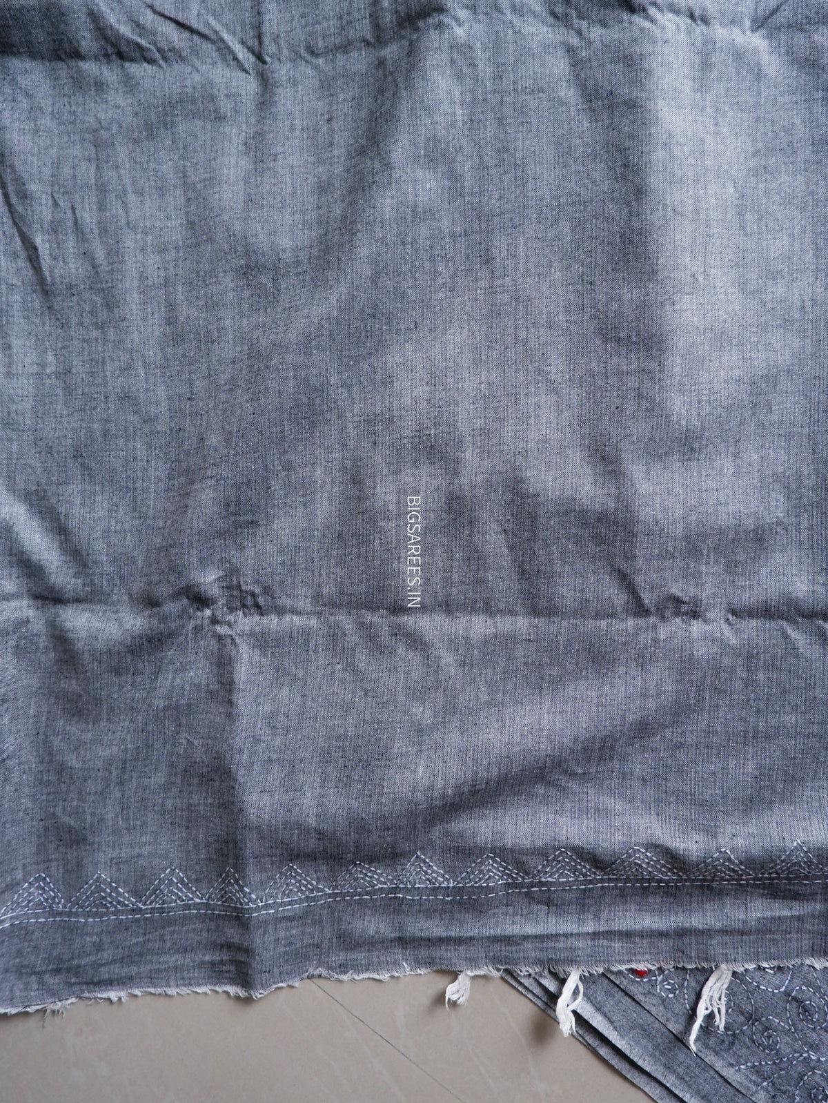 Kantha Stitch Hand-Embroidered Saree | Khadi Cotton | Grey