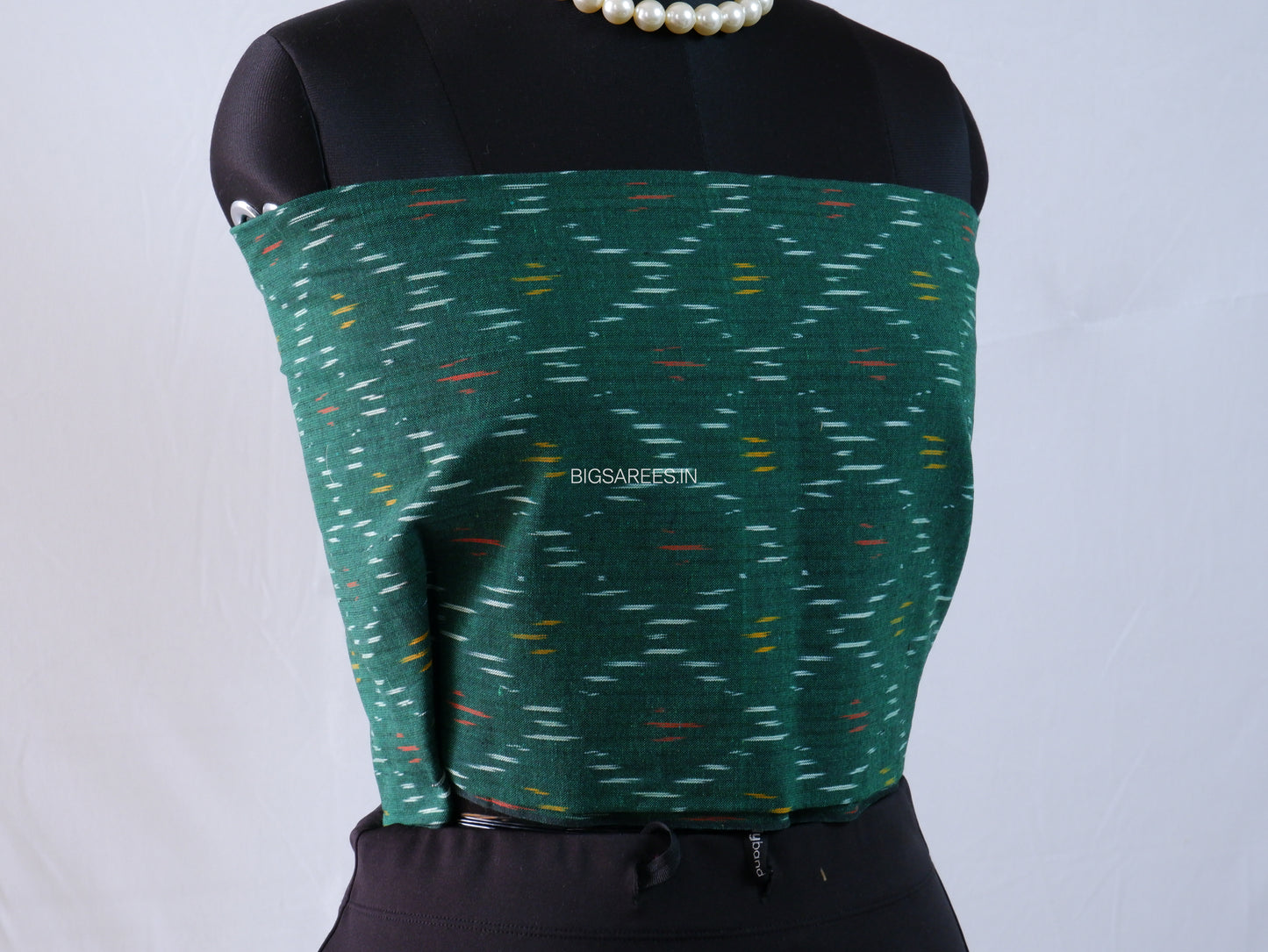 Checkered Mul Cotton Saree With Ikat Blouse | Ultra Lightweight | Green