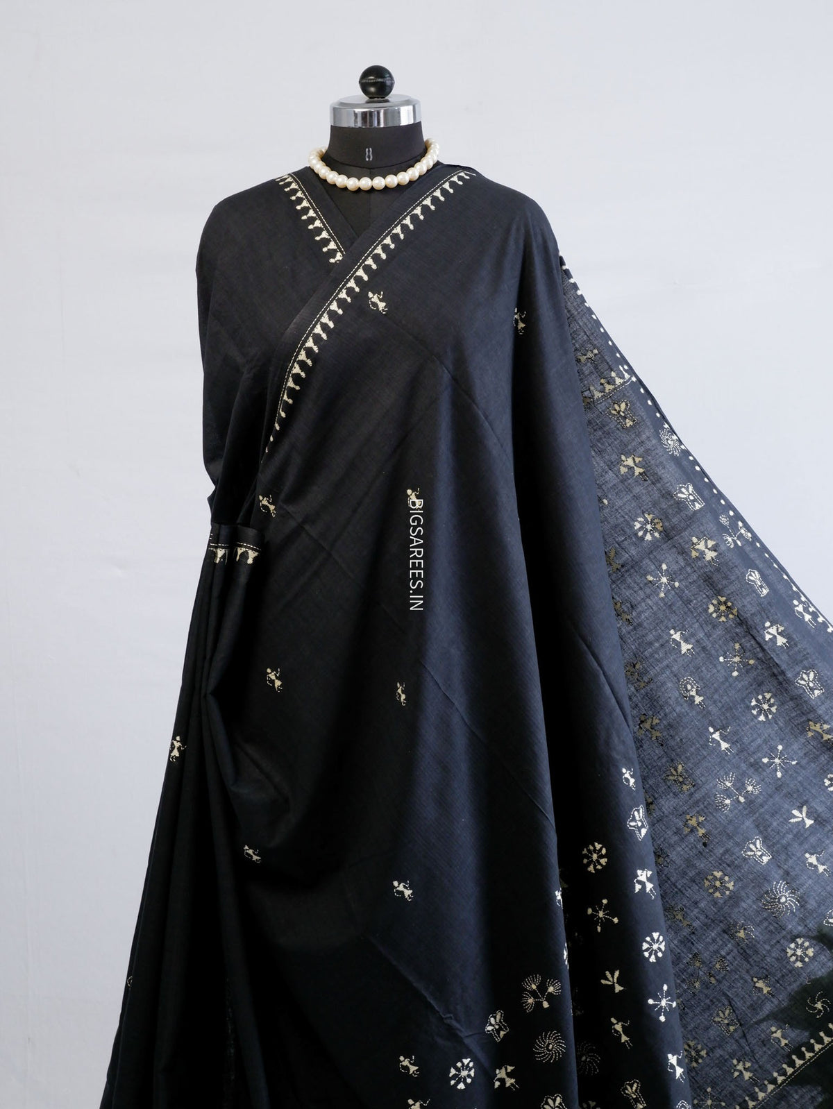 Kantha Hand-Embroidered Saree | Mal Mal Cotton | Black