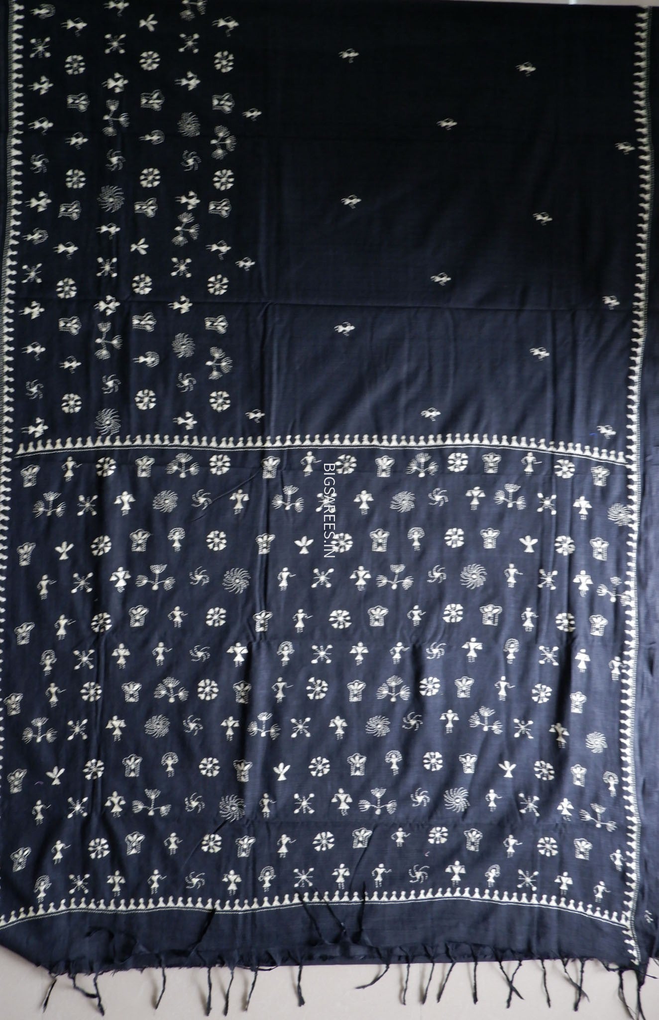 Kantha Hand-Embroidered Saree | Mal Mal Cotton | Black