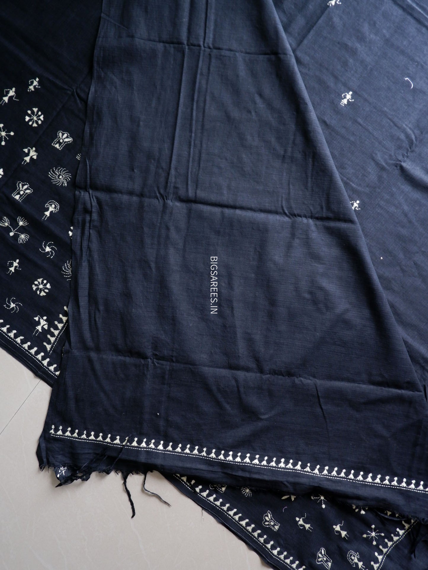 Kantha Hand-Embroidered Saree | Mal Mal Cotton | Black