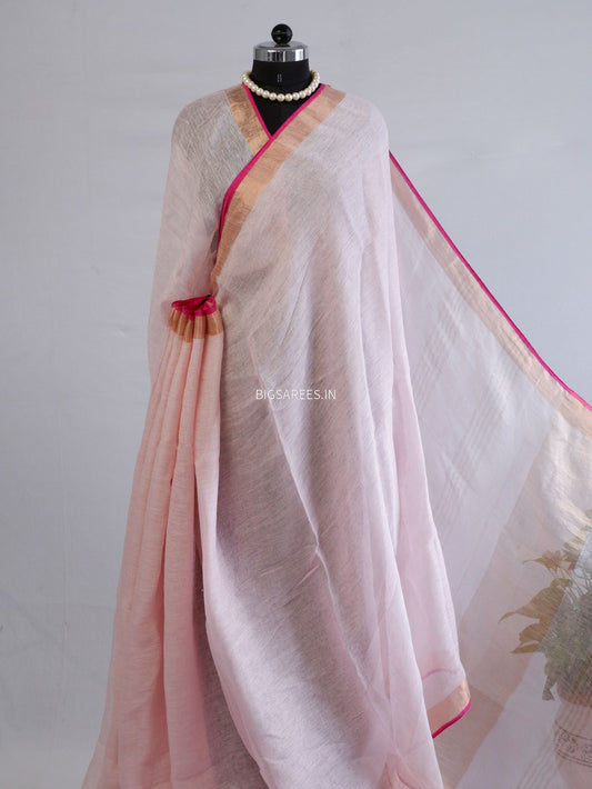 Pure Jayshree Linen Saree | Plain | Light Pink