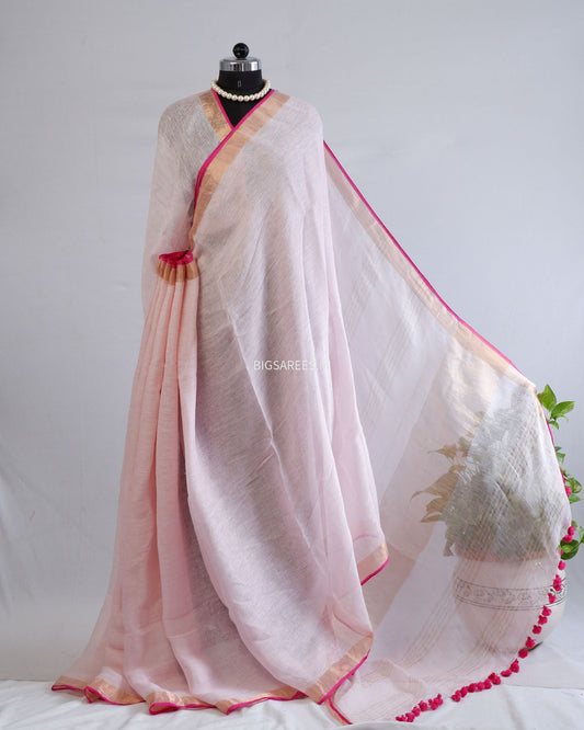 Pure Jayshree Linen Saree | Plain | Light Pink