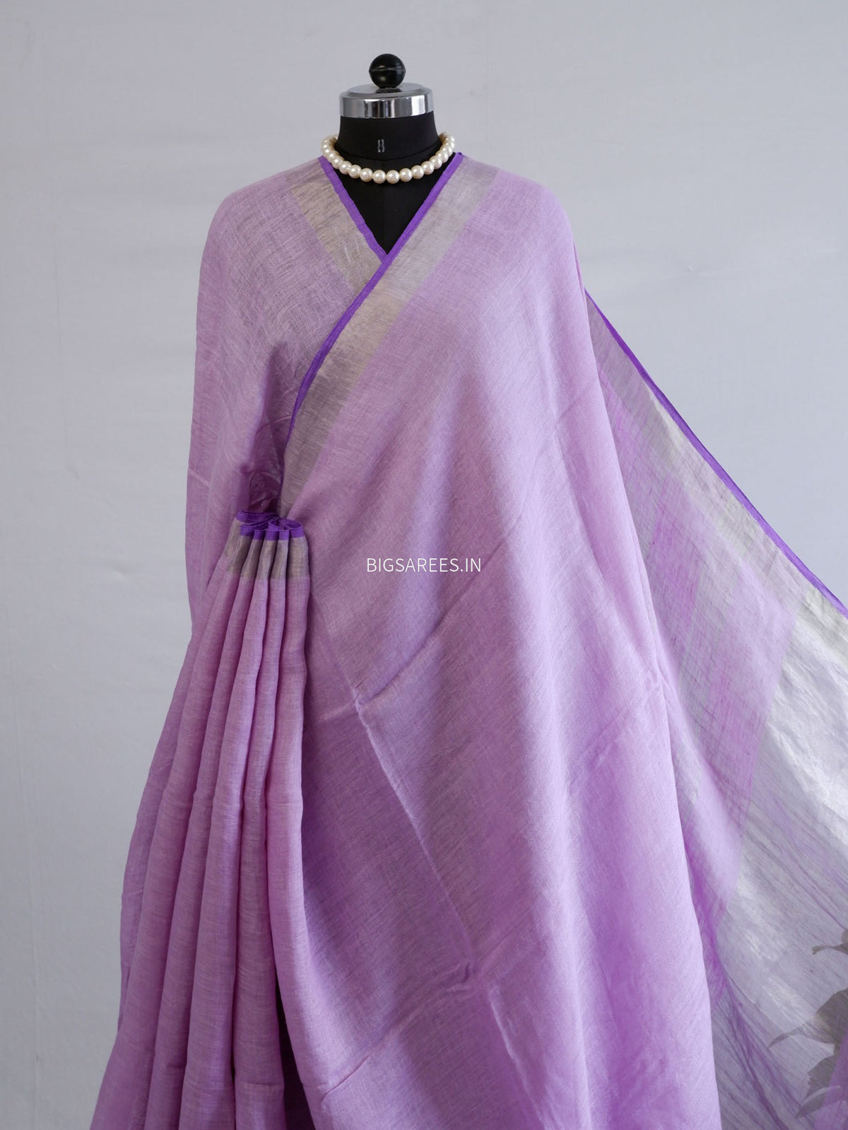 Pure Jayshree Linen Saree | Plain | Lavendar