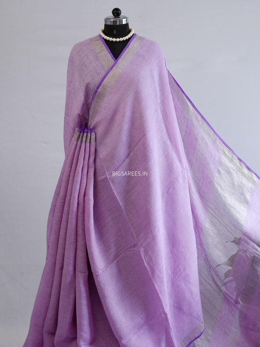 Pure Jayshree Linen Saree | Plain | Lavendar