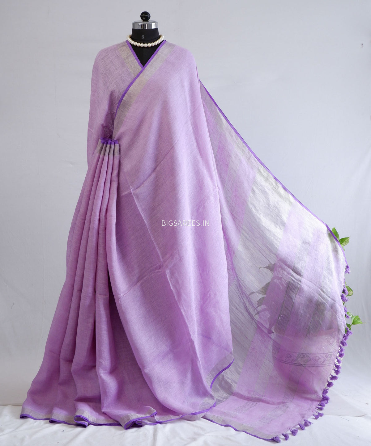 Pure Jayshree Linen Saree | Plain | Lavendar