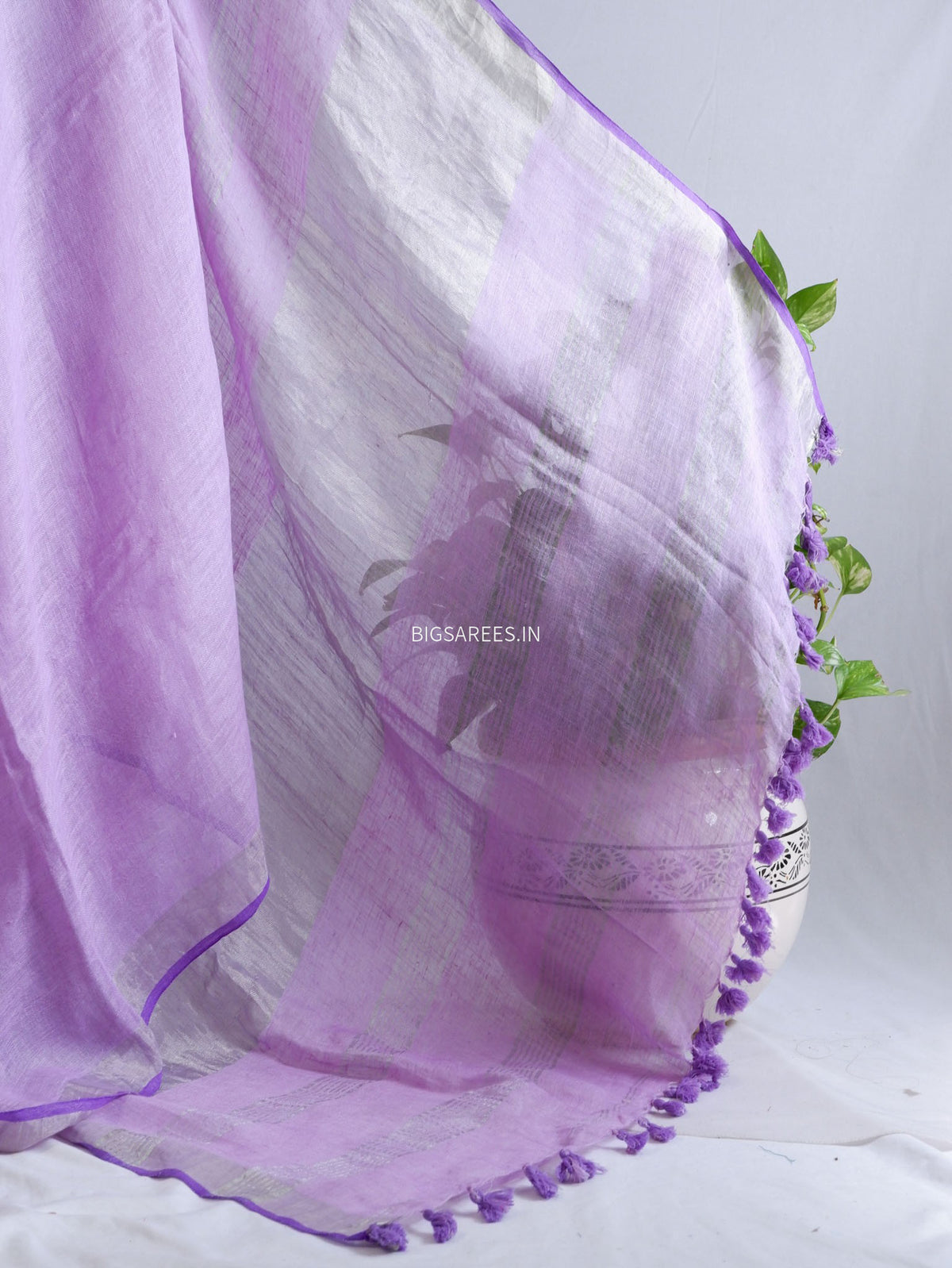 Pure Jayshree Linen Saree | Plain | Lavendar