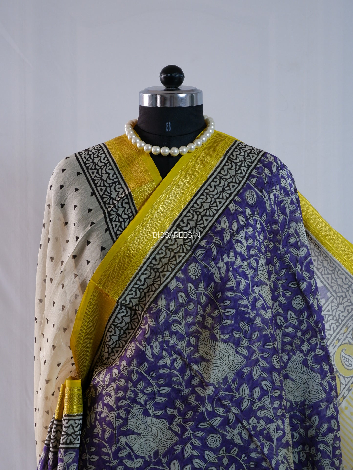 Hand Block Print Saree | Maheshwari Silk | Violet