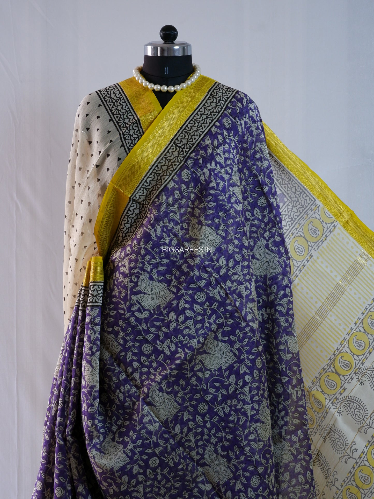 Hand Block Print Saree | Maheshwari Silk | Violet