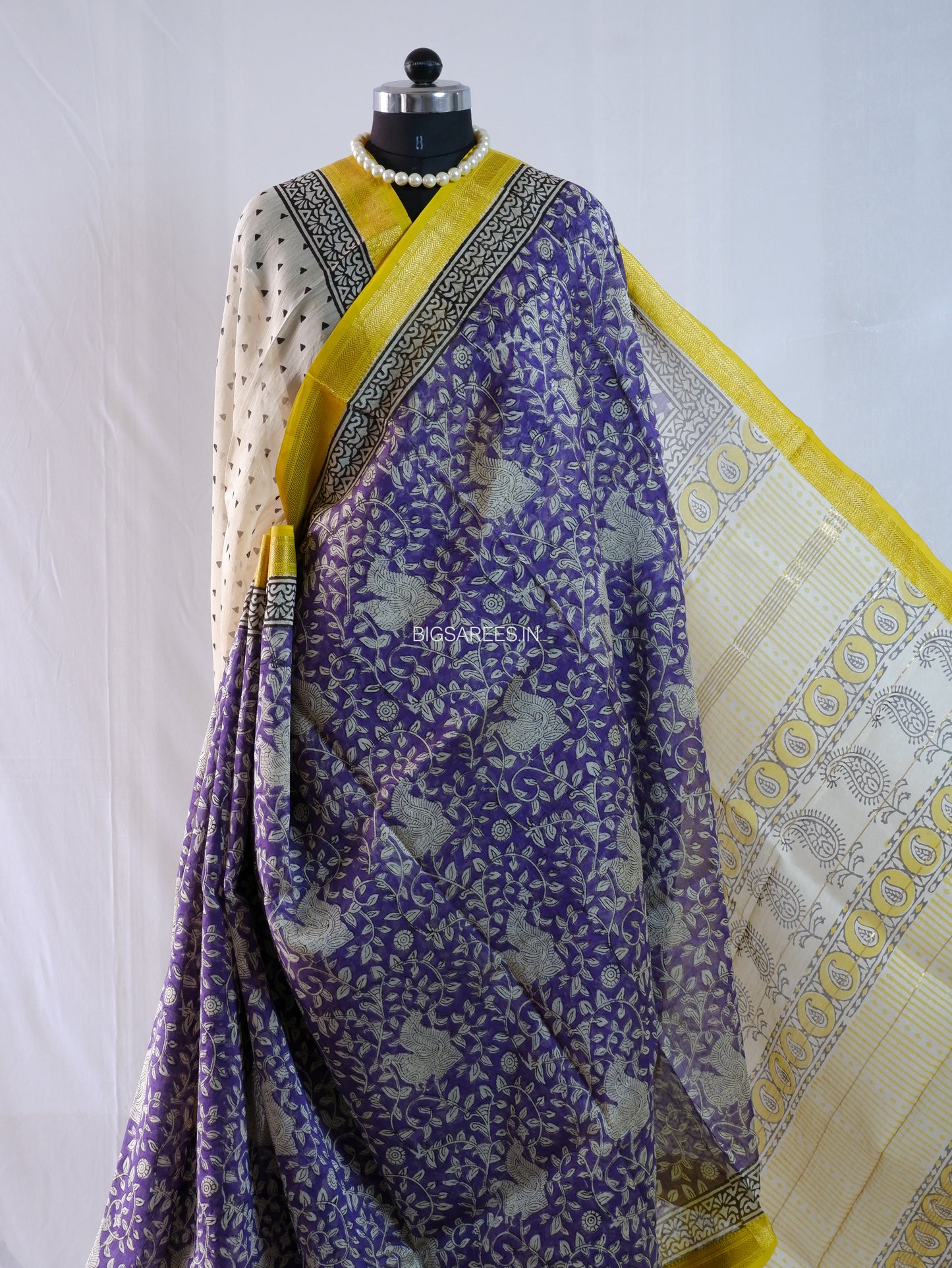 Hand Block Print Saree | Maheshwari Silk | Violet