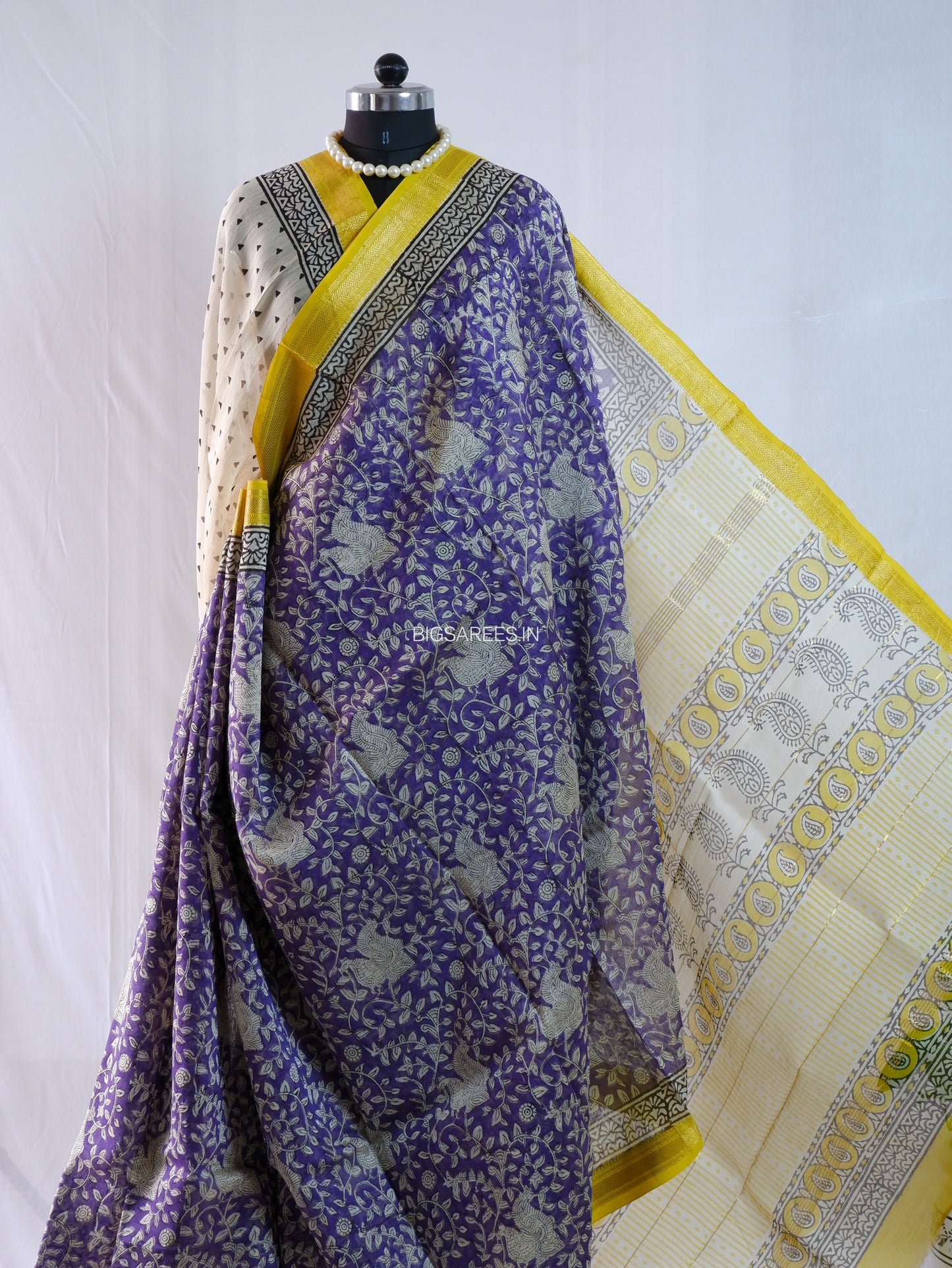 Hand Block Print Saree | Maheshwari Silk | Violet