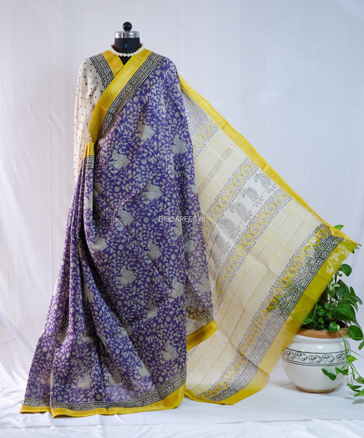 Hand Block Print Saree | Maheshwari Silk | Violet