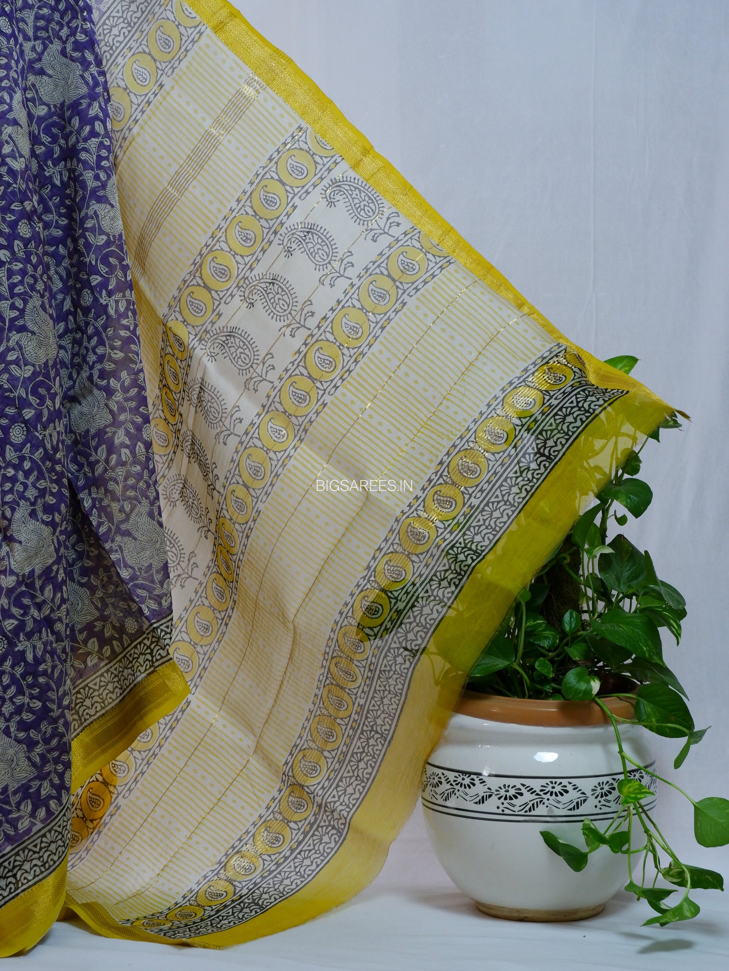 Hand Block Print Saree | Maheshwari Silk | Violet