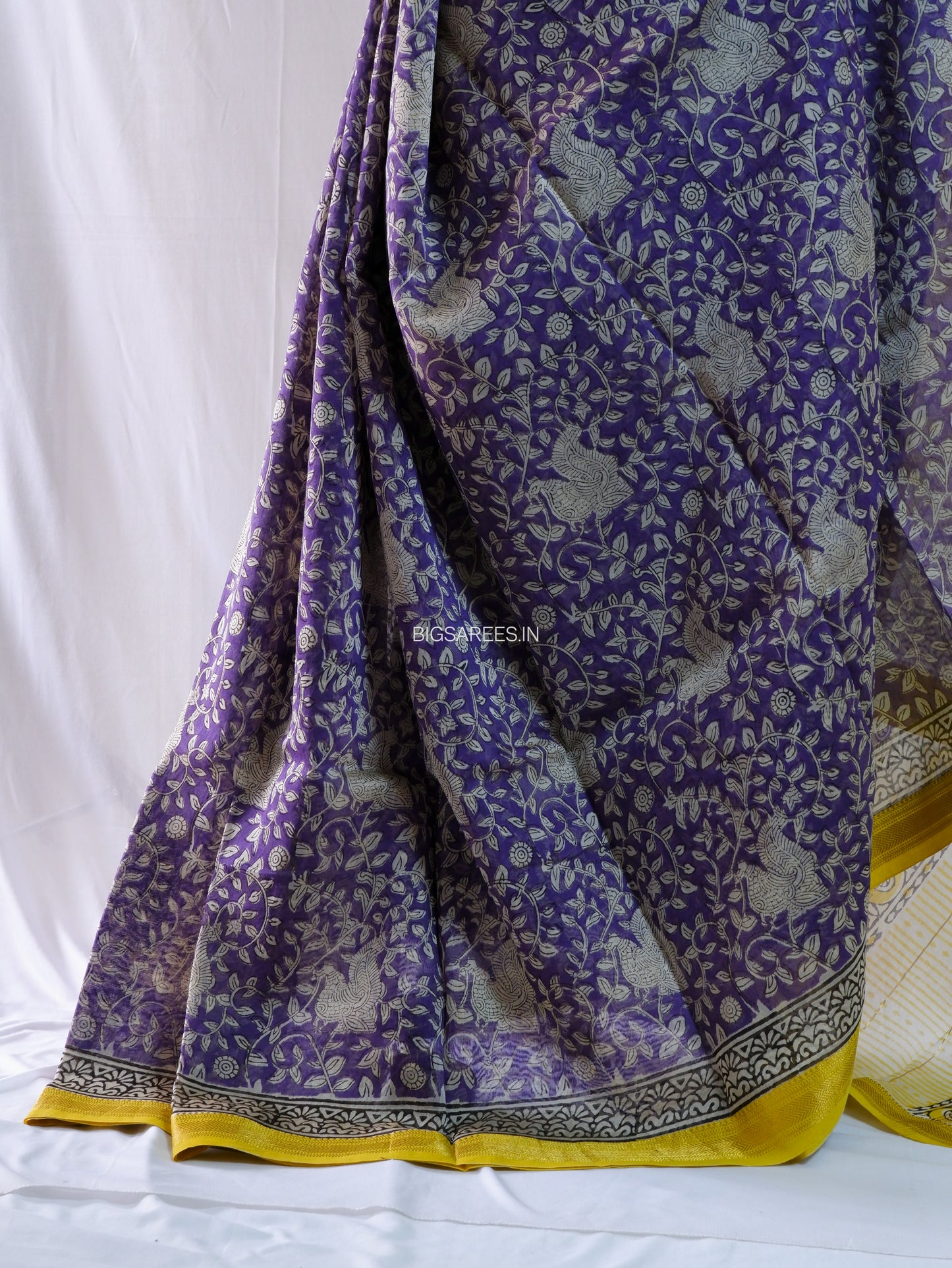 Hand Block Print Saree | Maheshwari Silk | Violet