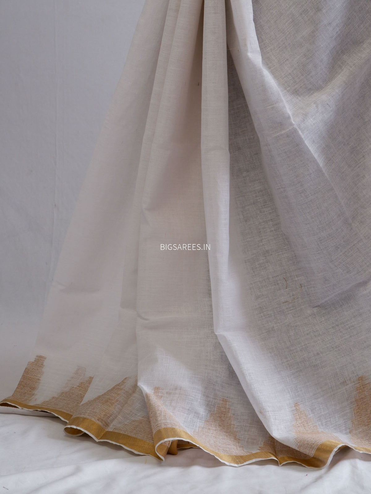 D Linen Saree with Blouse | White