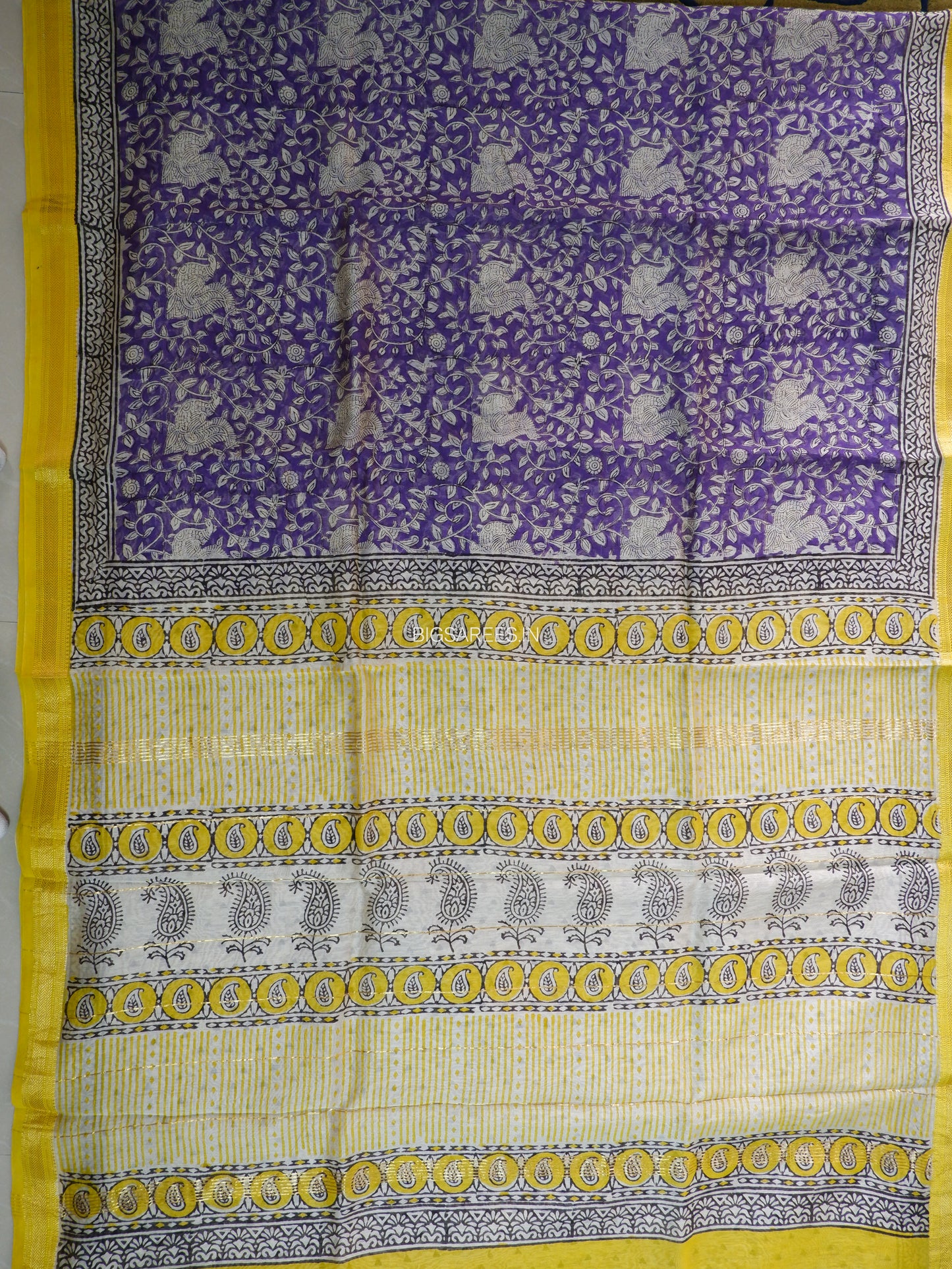 Hand Block Print Saree | Maheshwari Silk | Violet