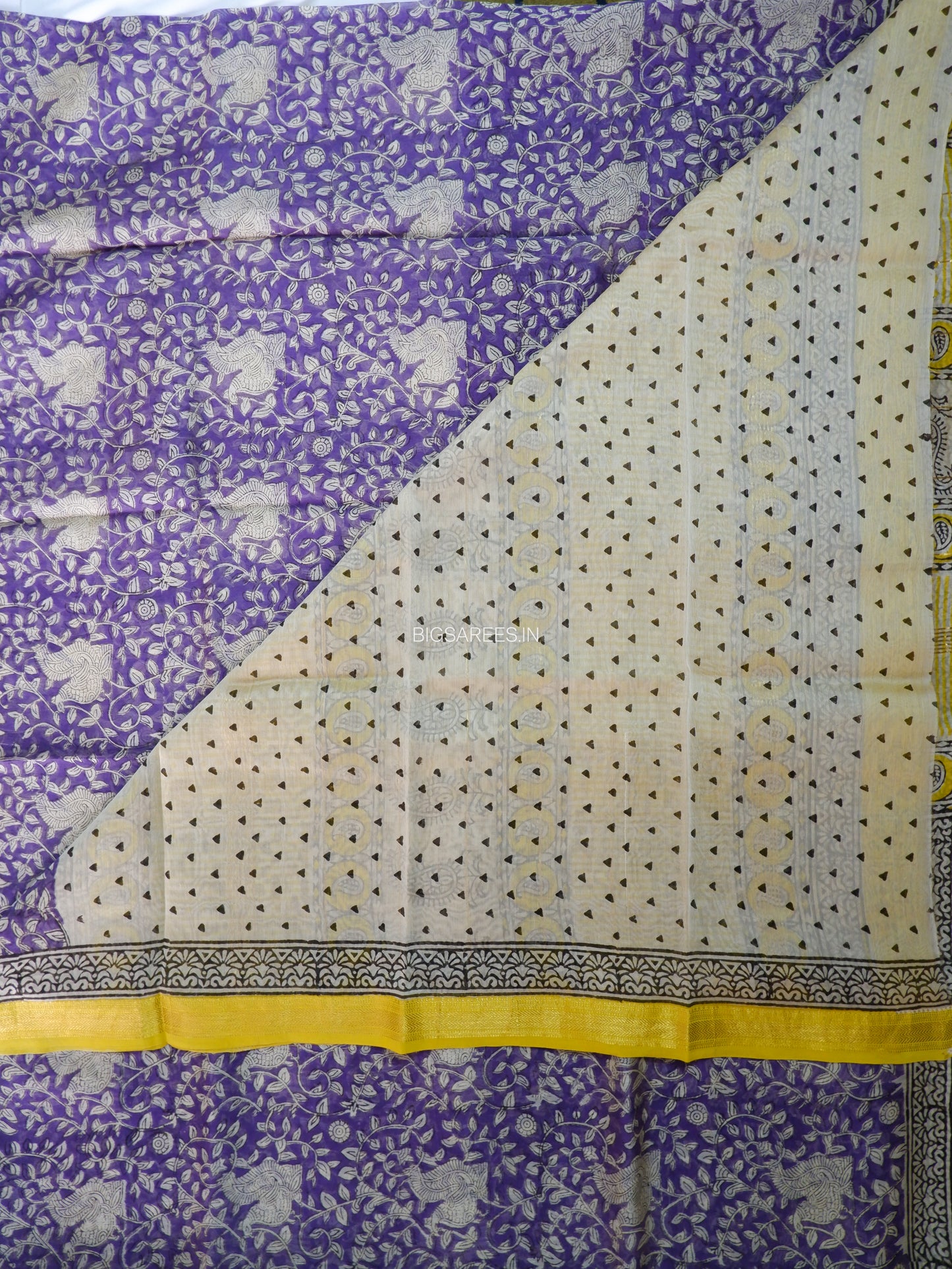 Hand Block Print Saree | Maheshwari Silk | Violet