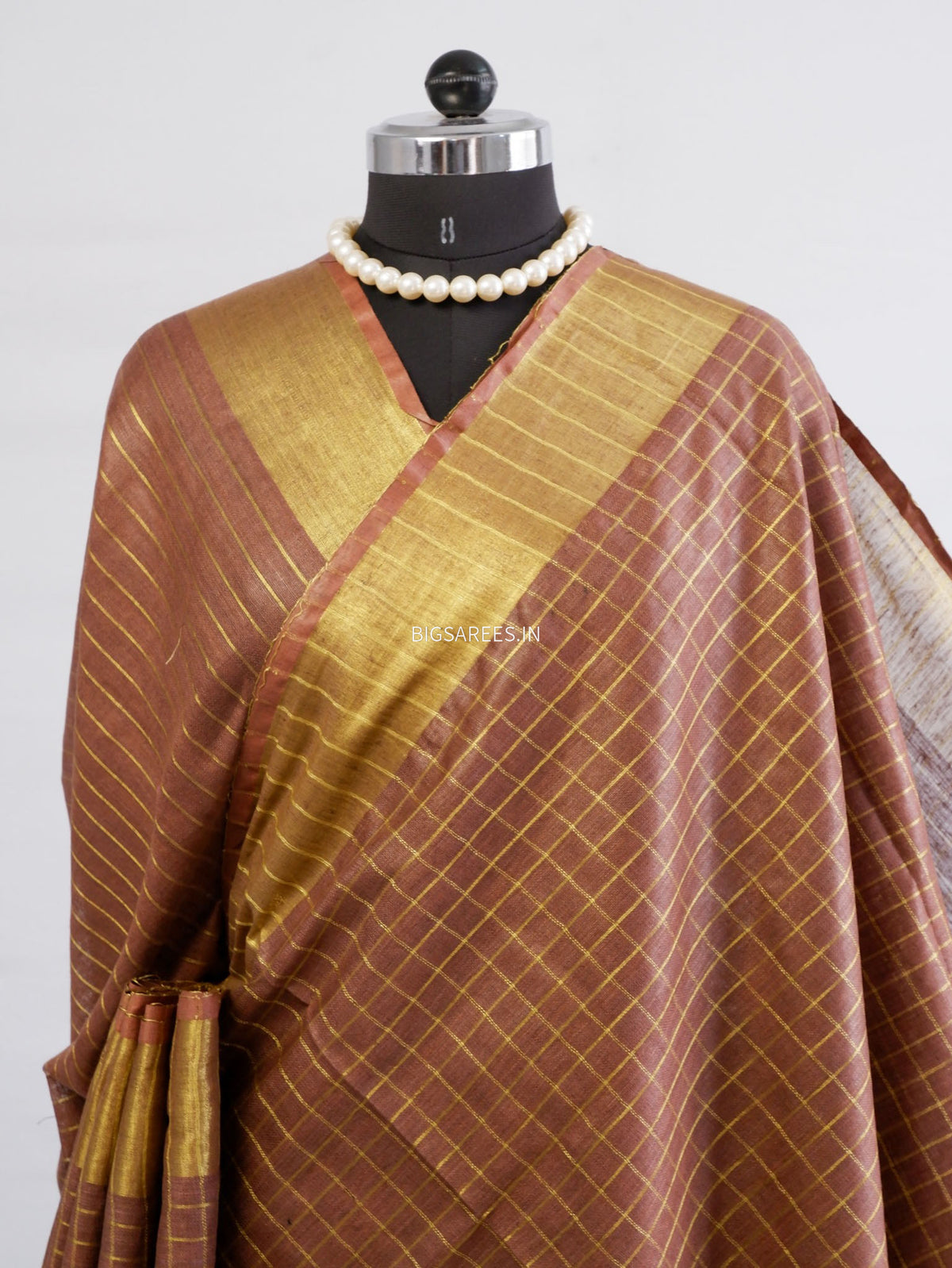 Slub Linen Saree with Blouse | Brown