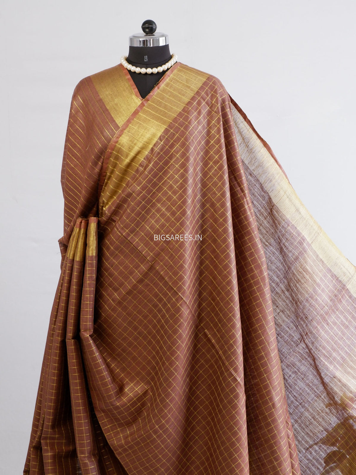 Slub Linen Saree with Blouse | Brown