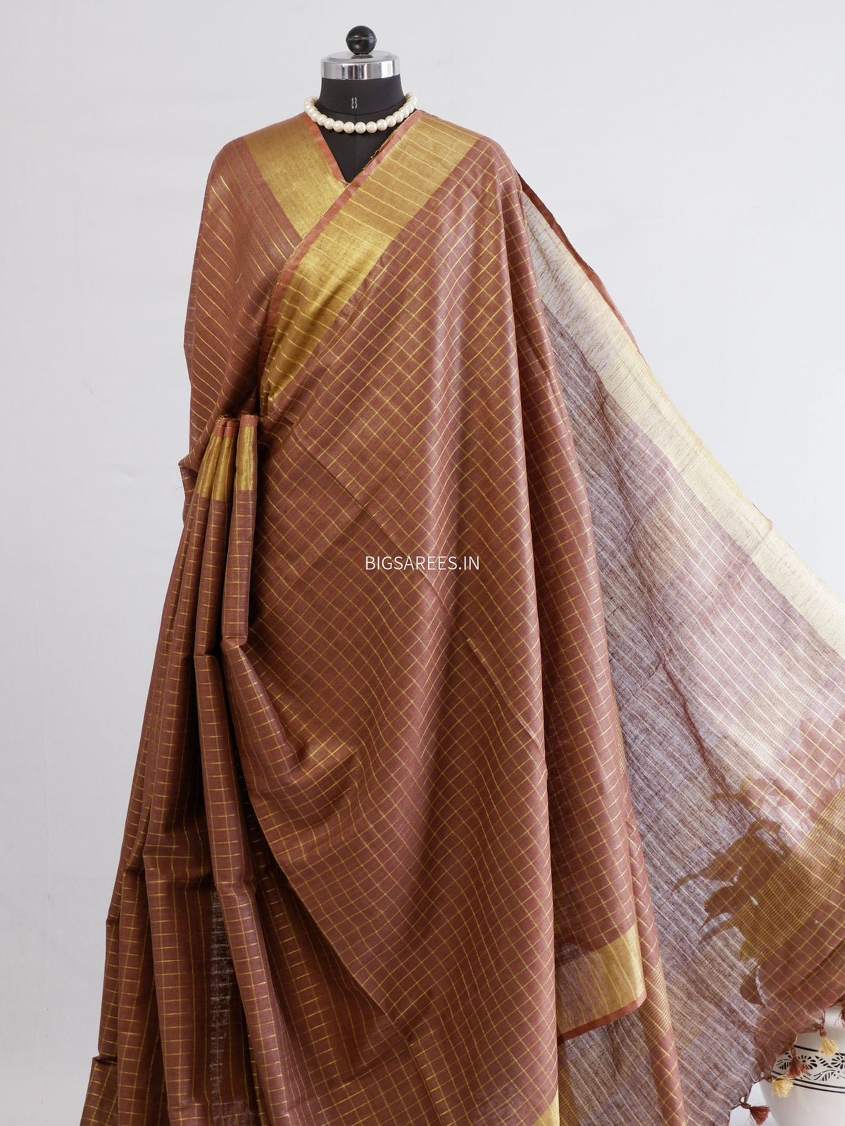 Slub Linen Saree with Blouse | Brown