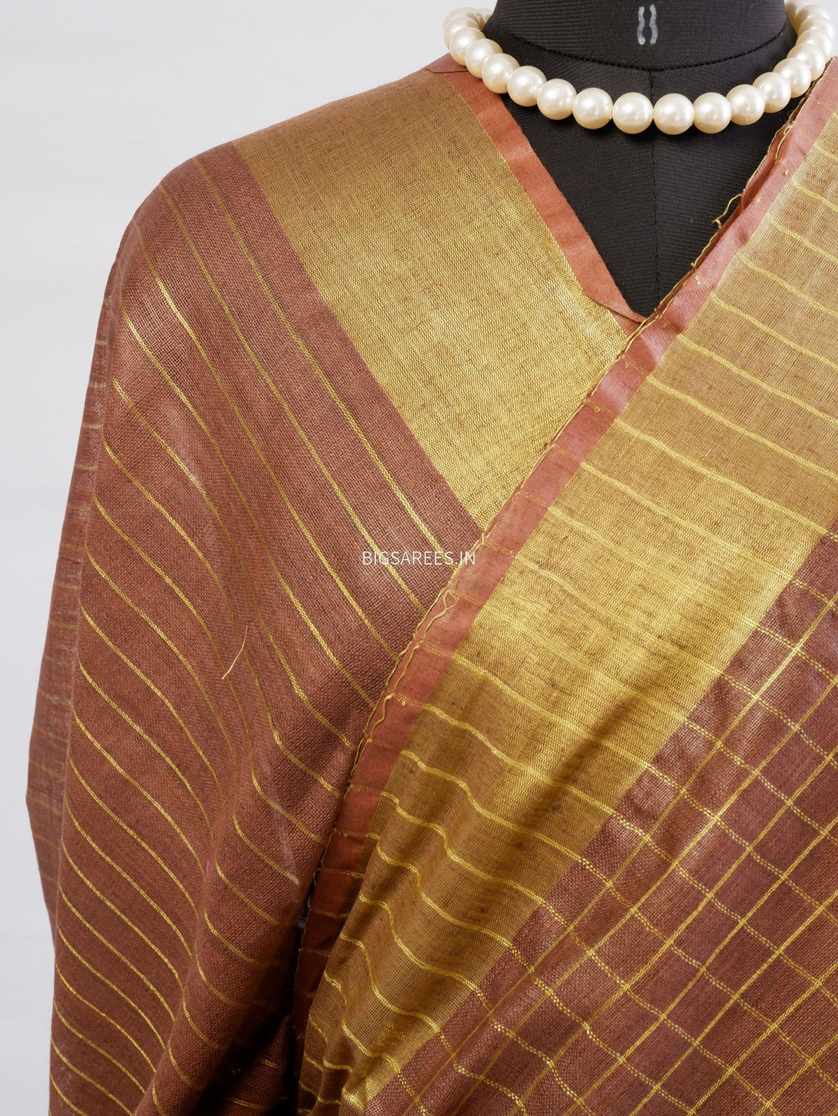Slub Linen Saree with Blouse | Brown