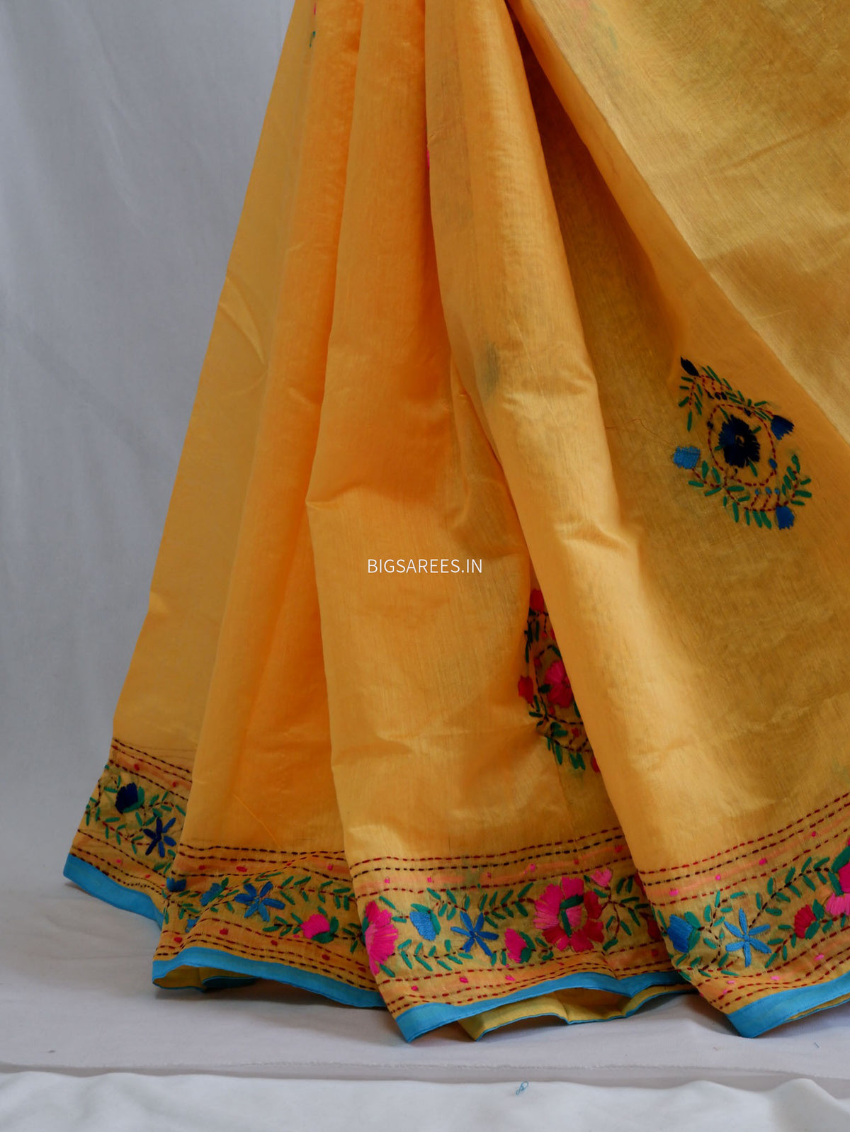 Phulkari Hand-Embroidered Saree | Chanderi Silk | Yellow