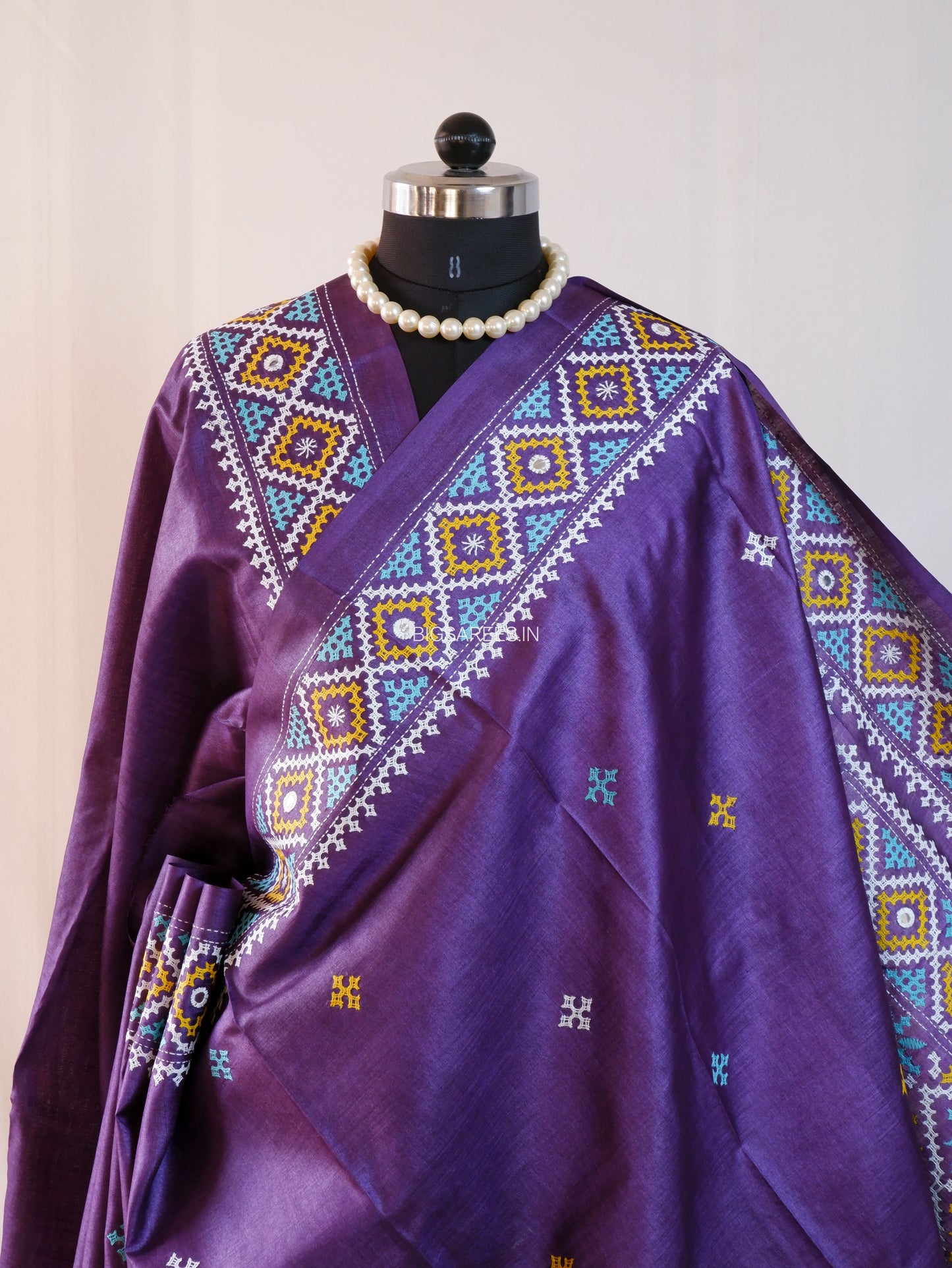 Kutchi Hand Embroidered Saree | Gachi Tassar Silk | Silk Marked | Purple