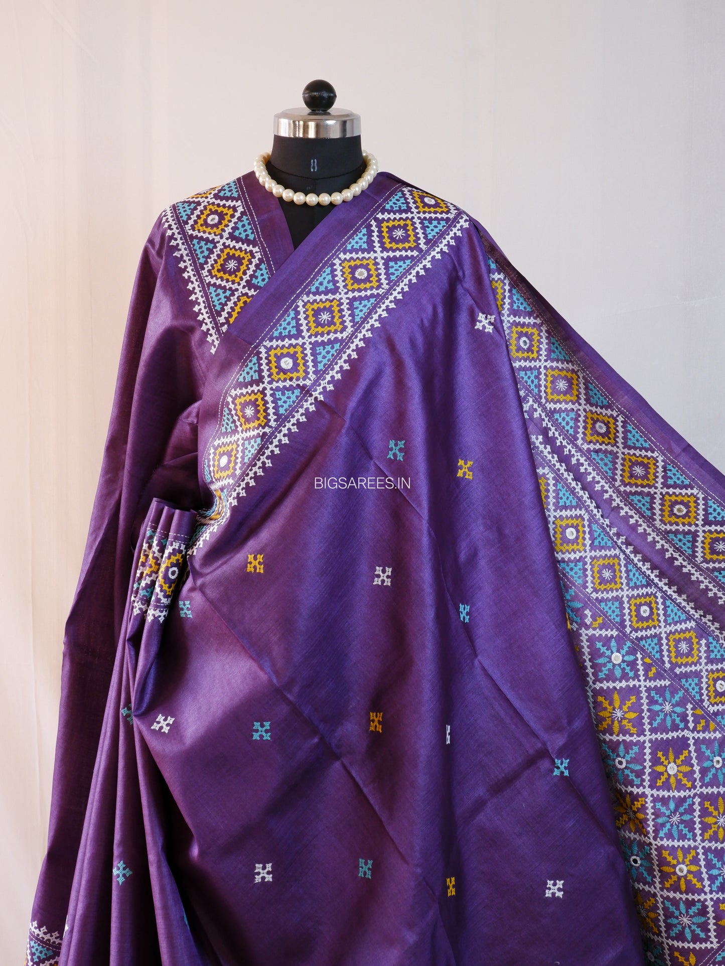 Kutchi Hand Embroidered Saree | Gachi Tassar Silk | Silk Marked | Purple